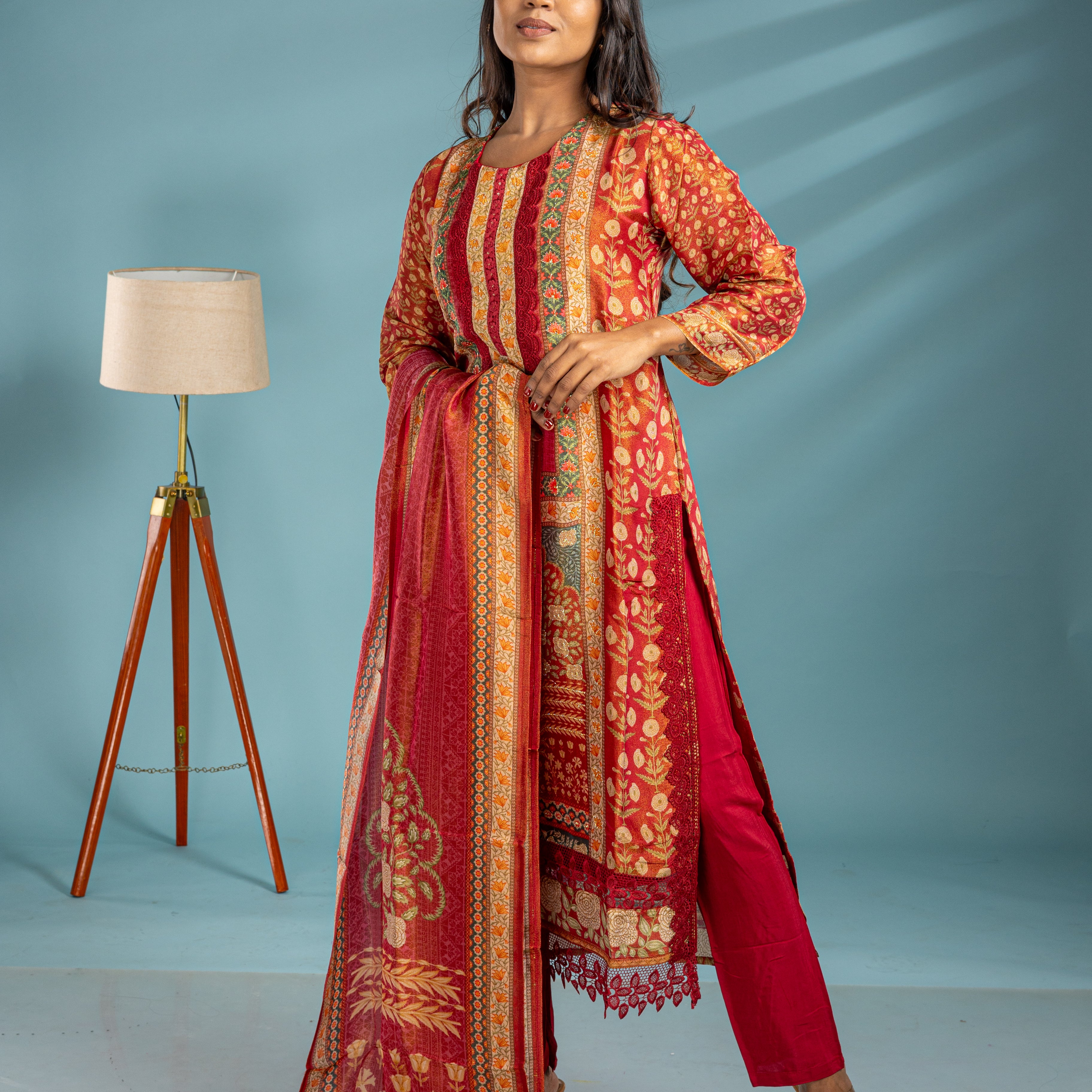 Maroon Shimmer Salwar Suit Set - View 1