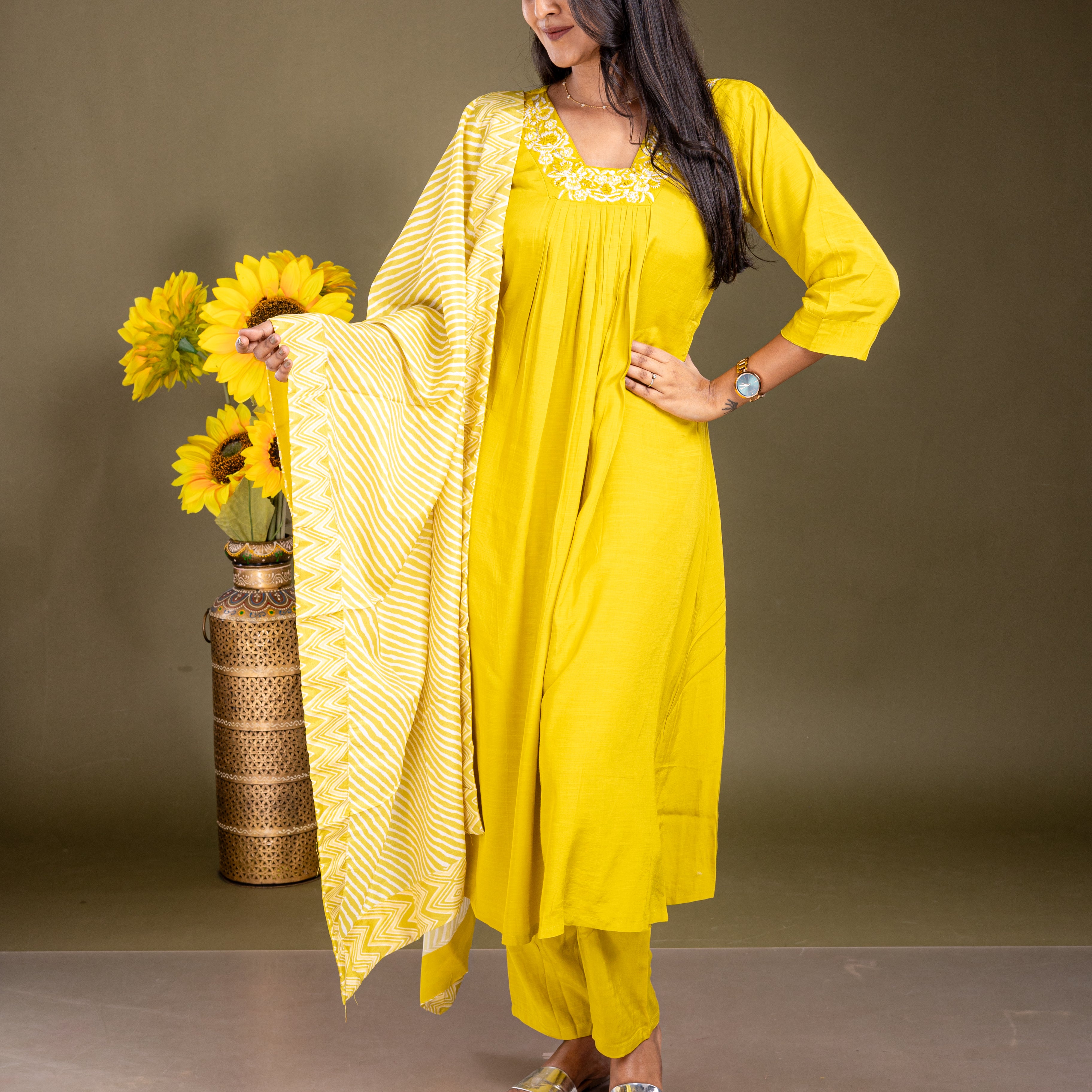 Lemon Yellow Rayon Salwar Suit Set