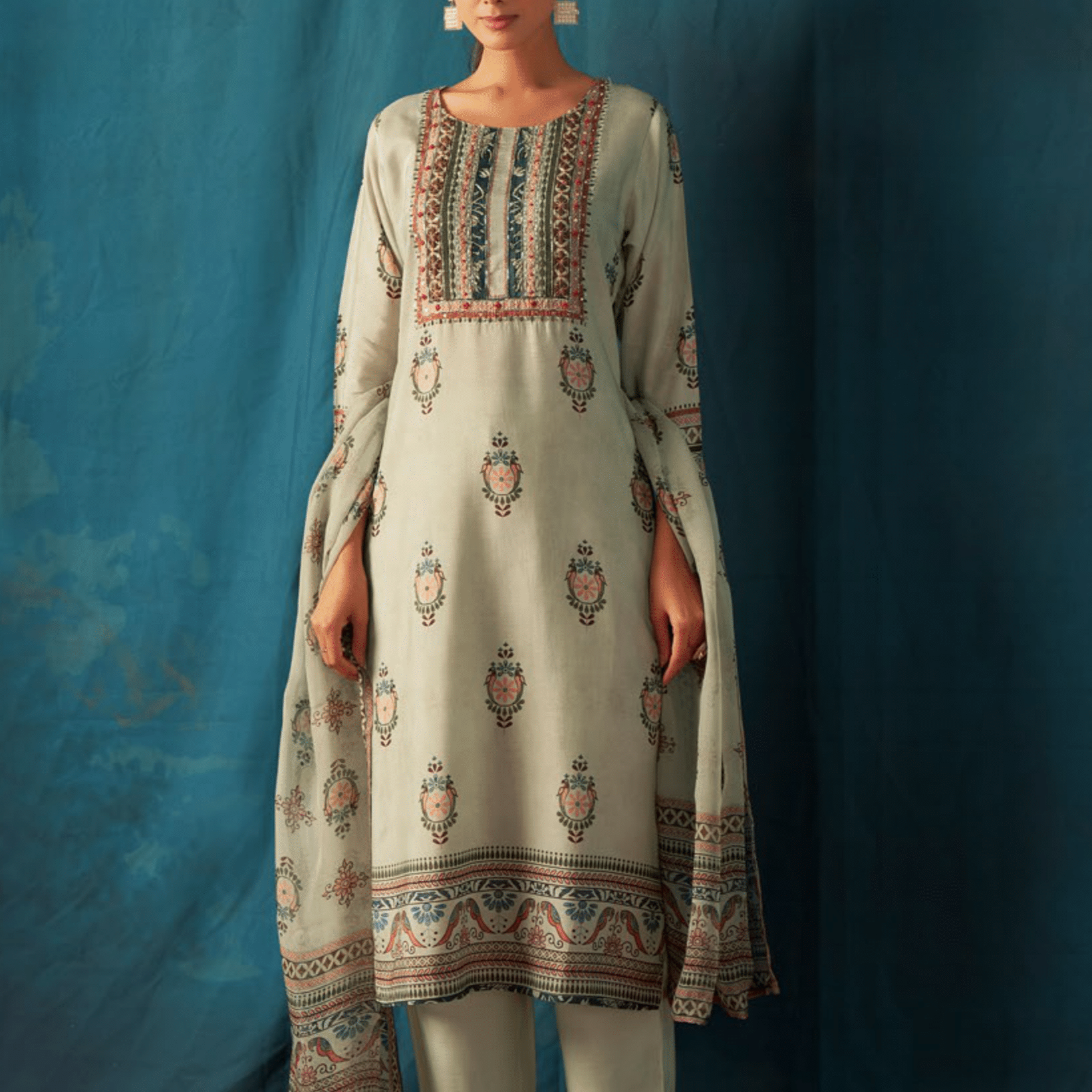 Pista Green With Organza Suit Set