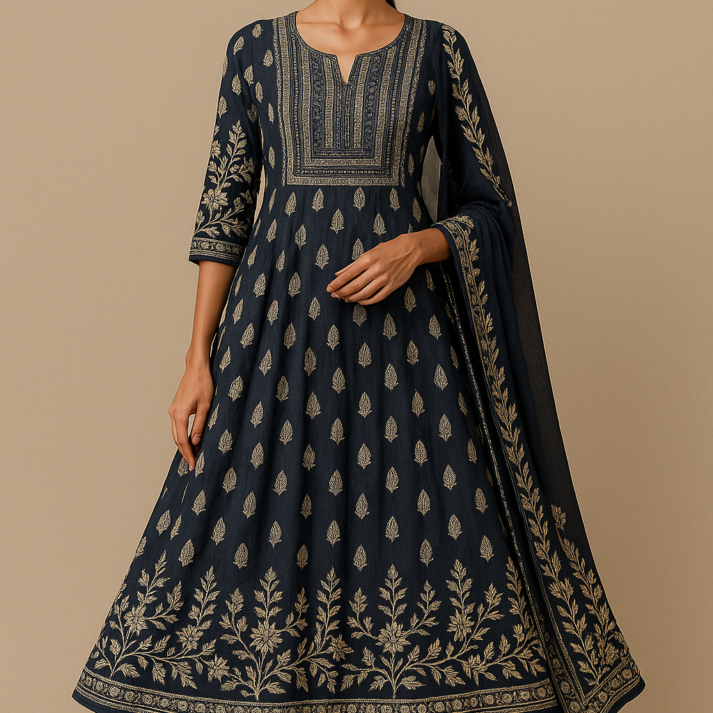 Navy Blue Crepe Suit Set