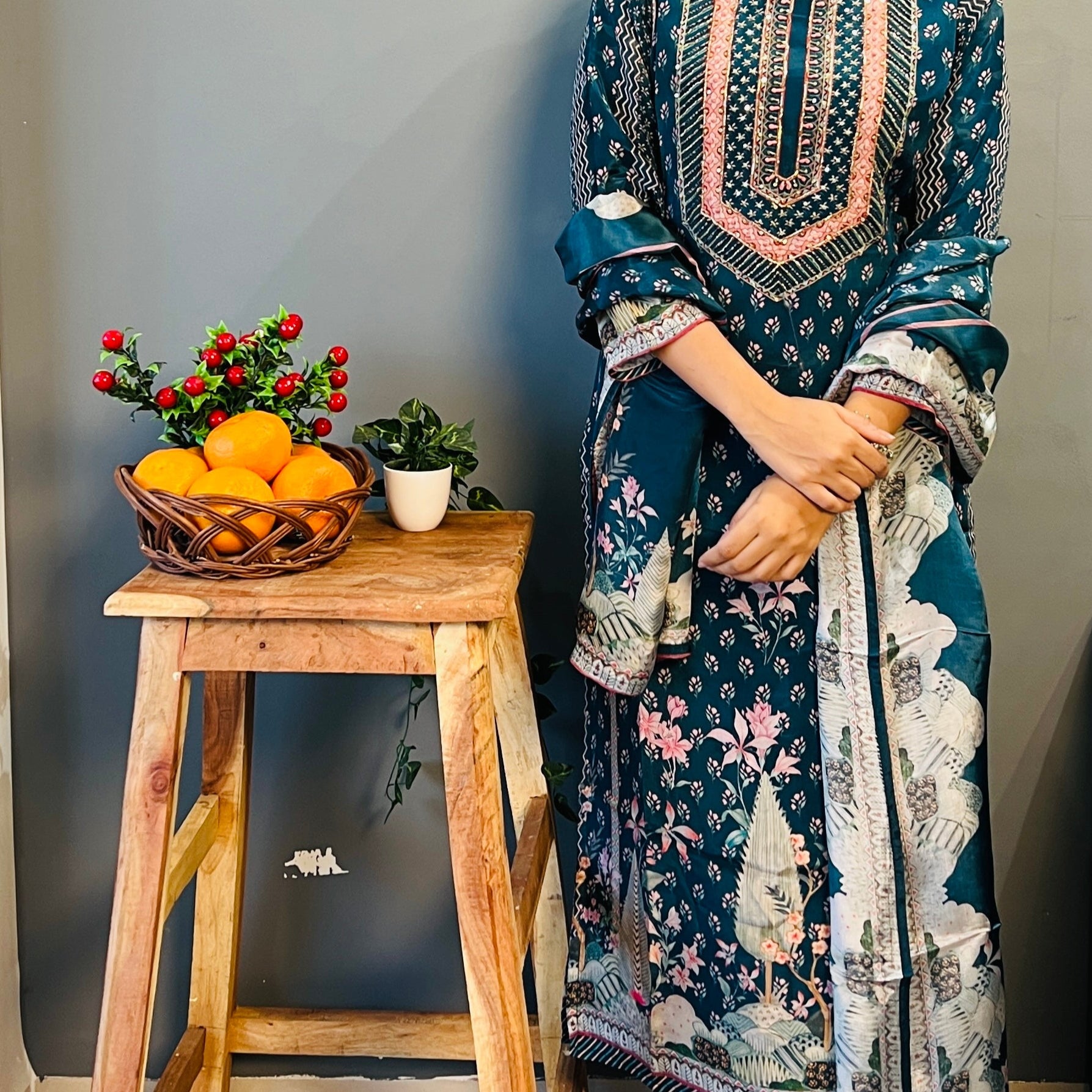 Blue Crepe Suit Set