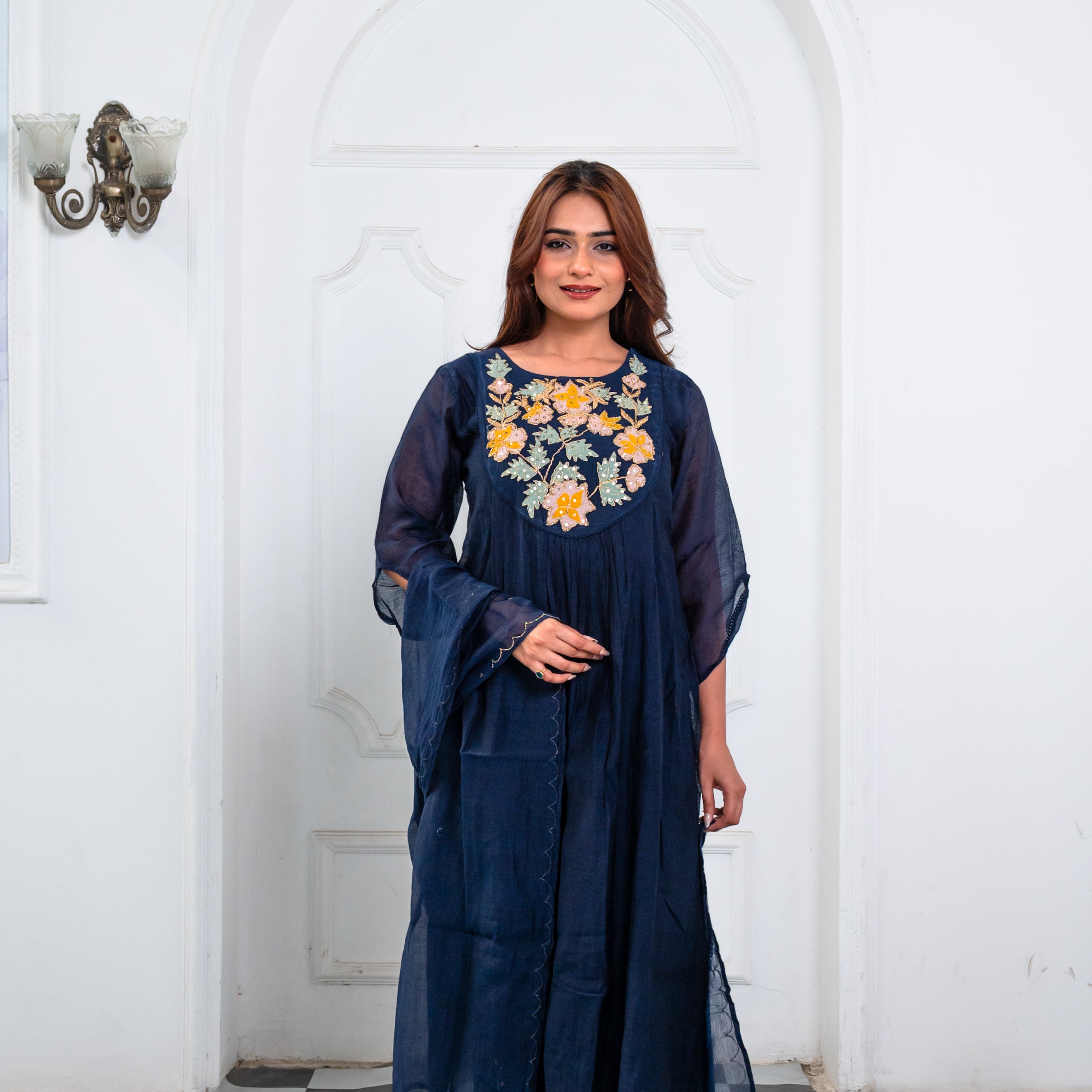 Dark Blue Embroidered Suit Set