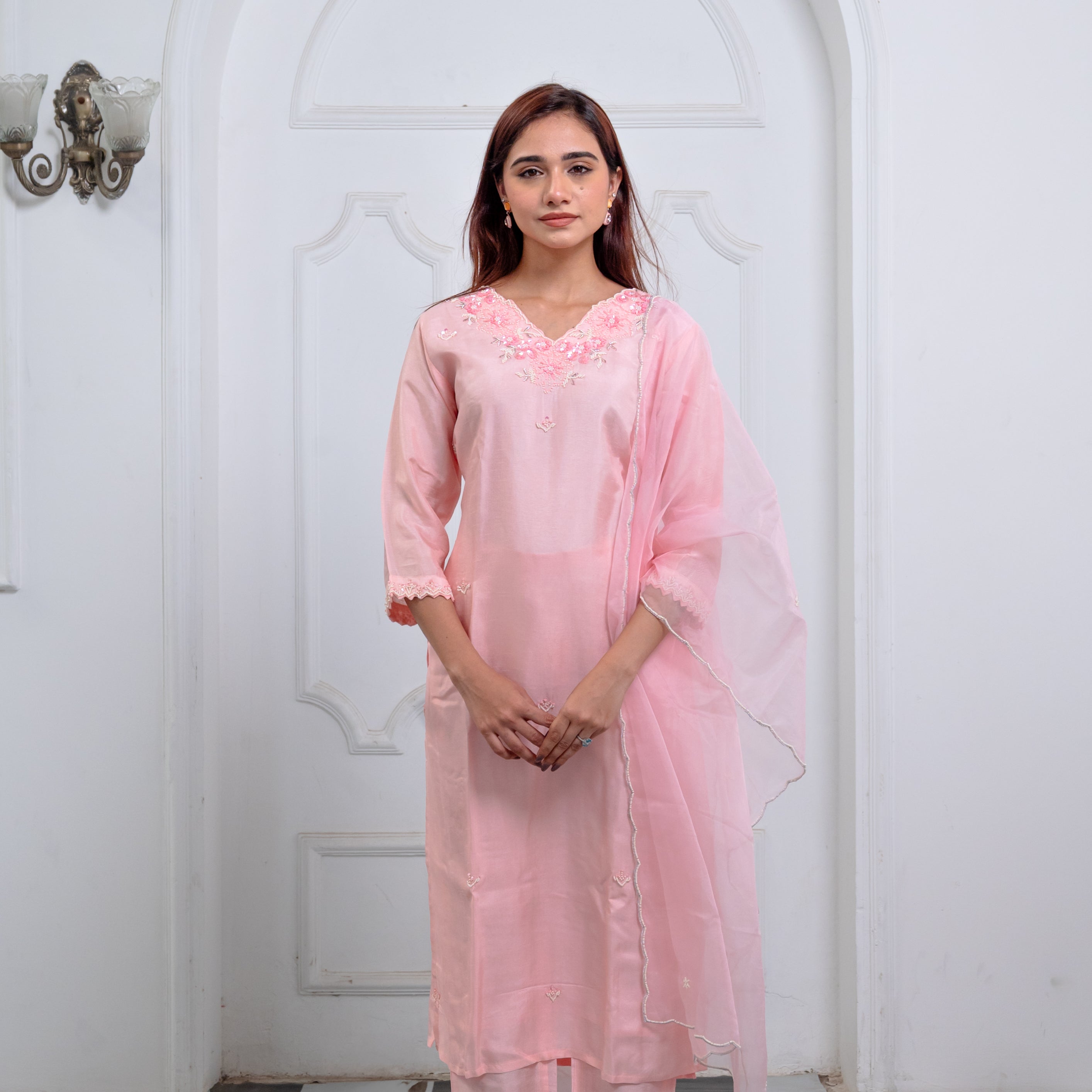 Baby Pink Organza Suit Set