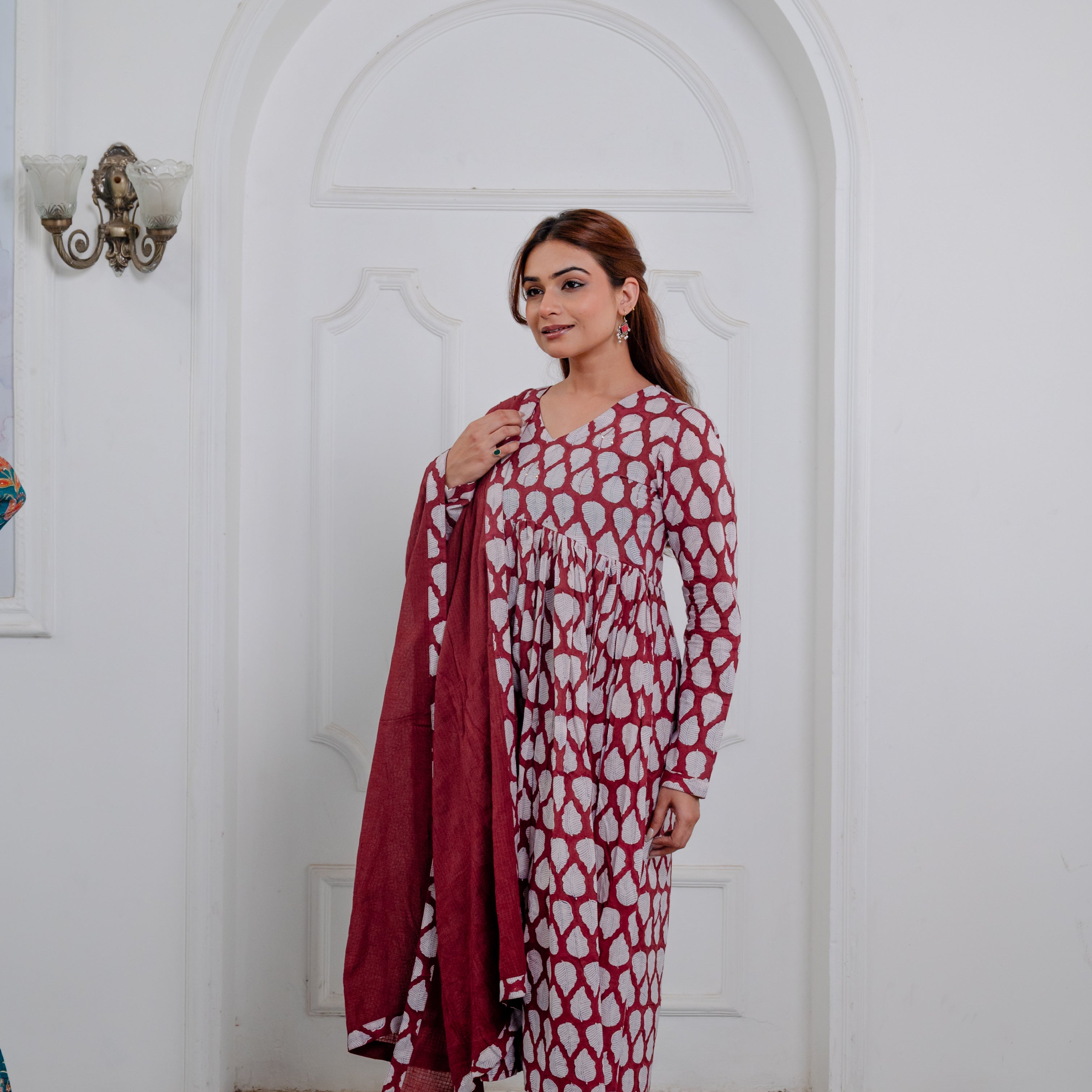 Maroon Cotton Anarkali Suit Set