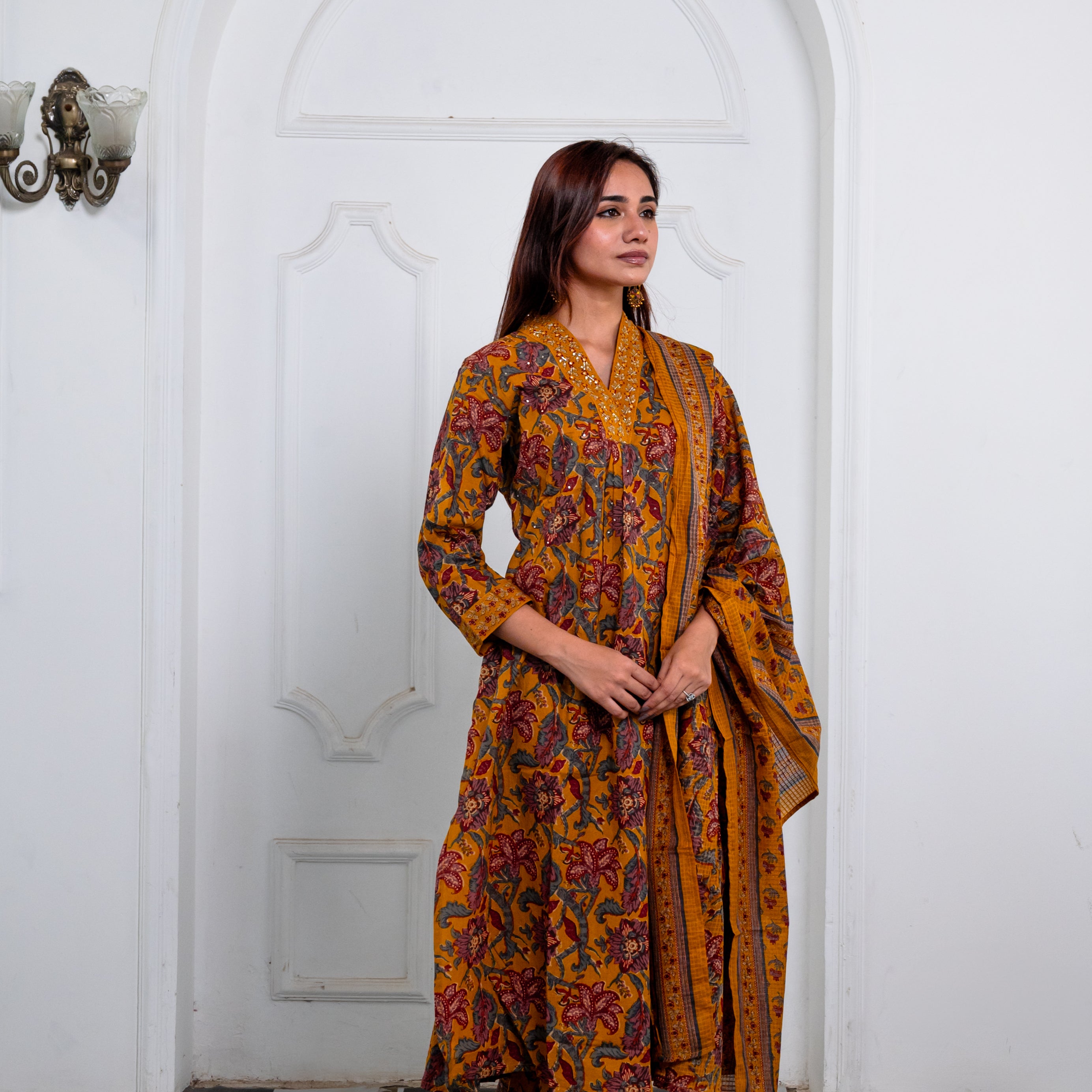Mustard Yellow Cotton Suit Set