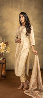 Cream Shimmer Silk Salwar Suit Set - View 1