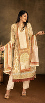 Cream With Red Shimmer Muslin Salwar Suit Set - View 2