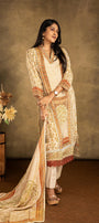 Cream With Red Shimmer Muslin Salwar Suit Set - View 1