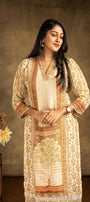 Cream With Red Shimmer Muslin Salwar Suit Set - View 3