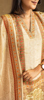 Cream With Red Shimmer Muslin Salwar Suit Set - View 4