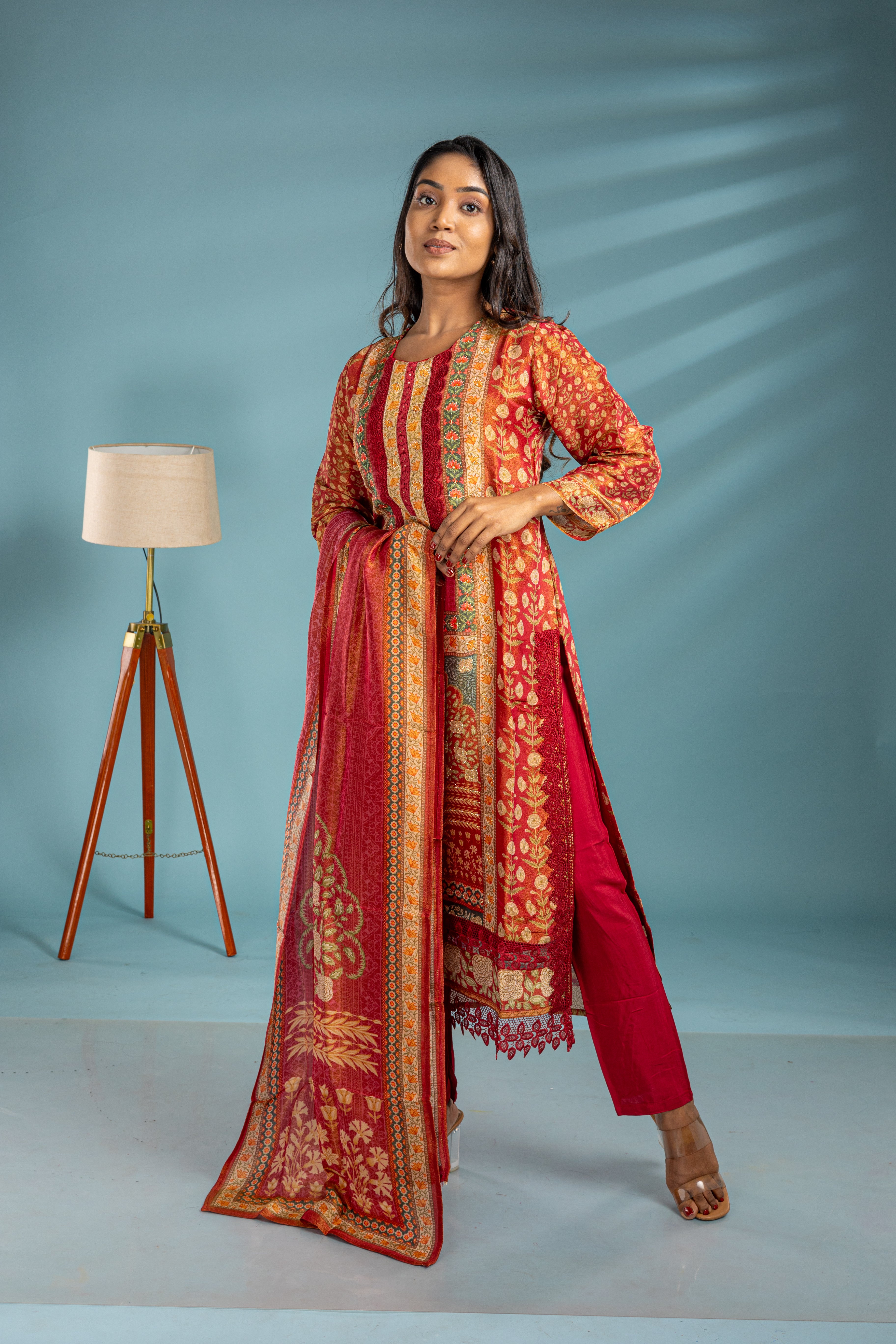 Maroon Shimmer Salwar Suit Set - View 1