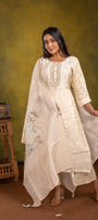 Cream Silk Cotton Salwar Suit Set - View 1