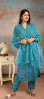 Bluish Grey Muslin Salwar Suit Set