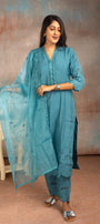 Bluish Grey Muslin Salwar Suit Set
