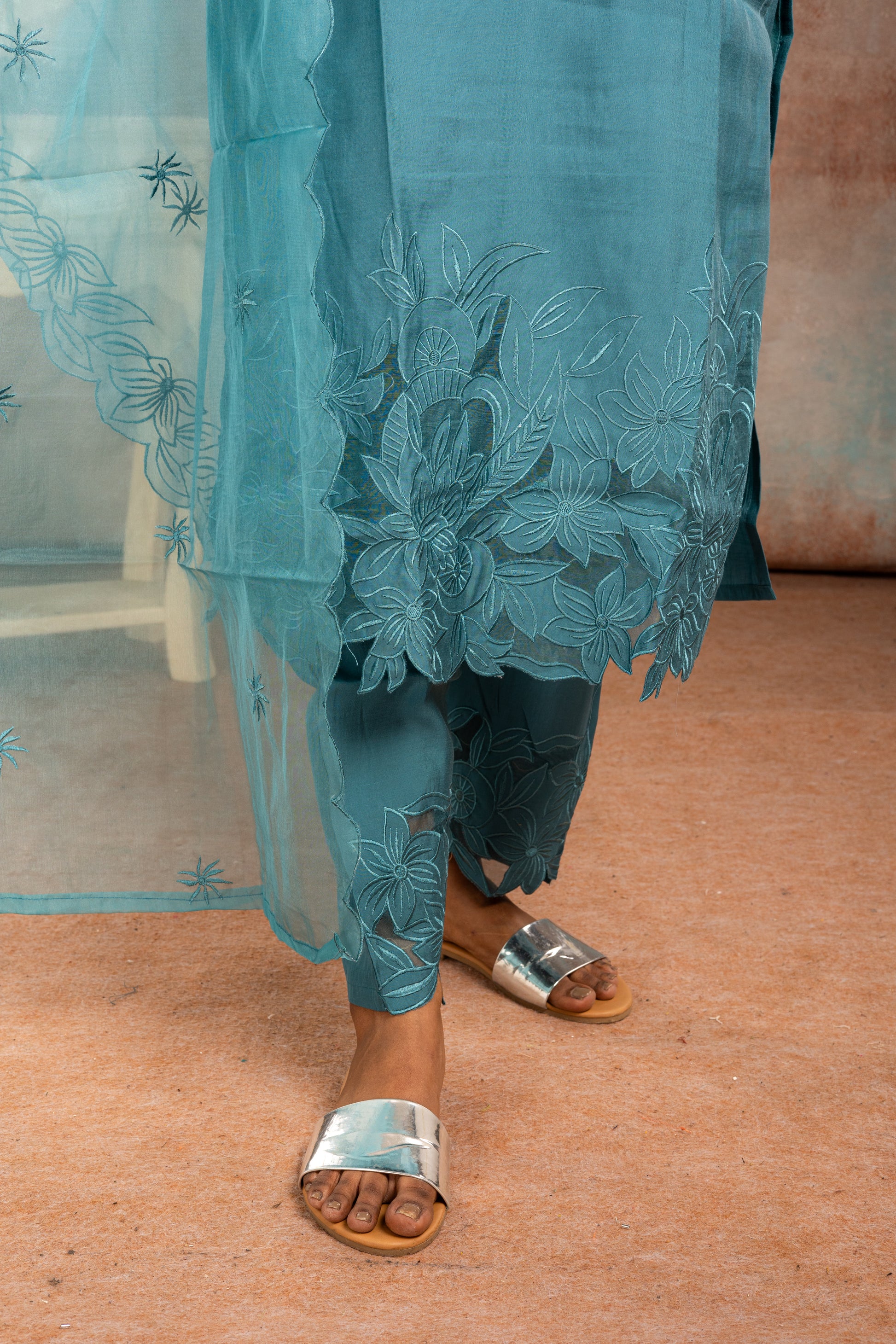 Bluish Grey Muslin Salwar Suit Set