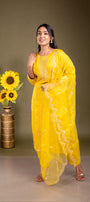 Bright Yellow Soft Silk Cotton Salwar Suit Set - View 2