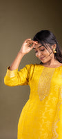 Bright Yellow Soft Silk Cotton Salwar Suit Set - View 3