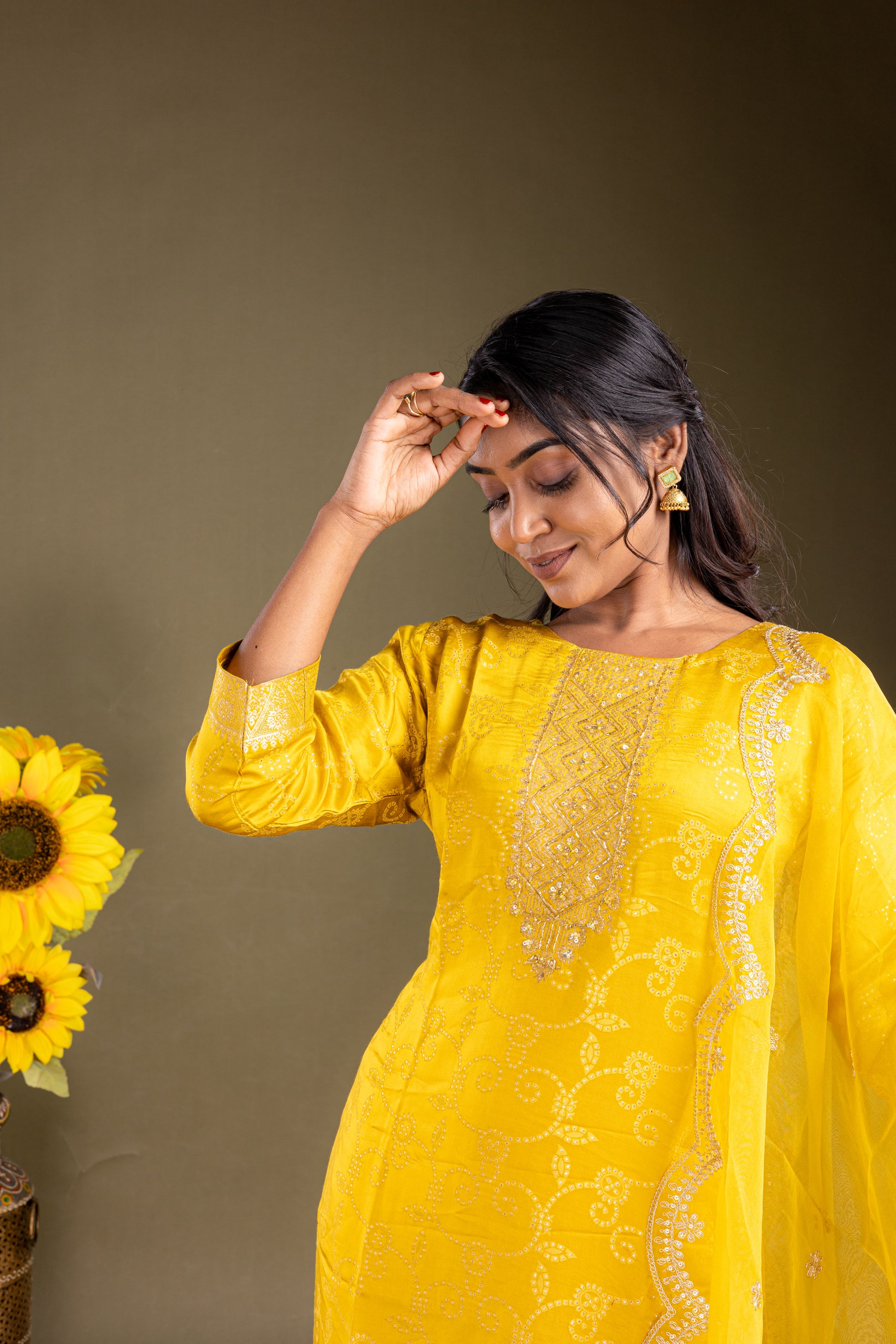 Bright Yellow Soft Silk Cotton Salwar Suit Set - View 3