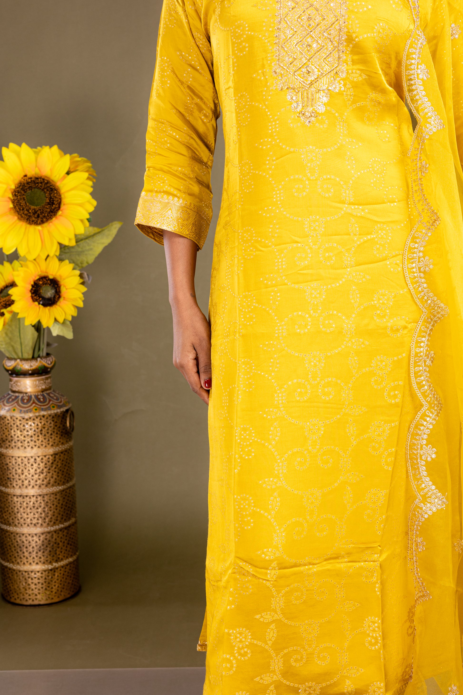 Bright Yellow Soft Silk Cotton Salwar Suit Set - View 4