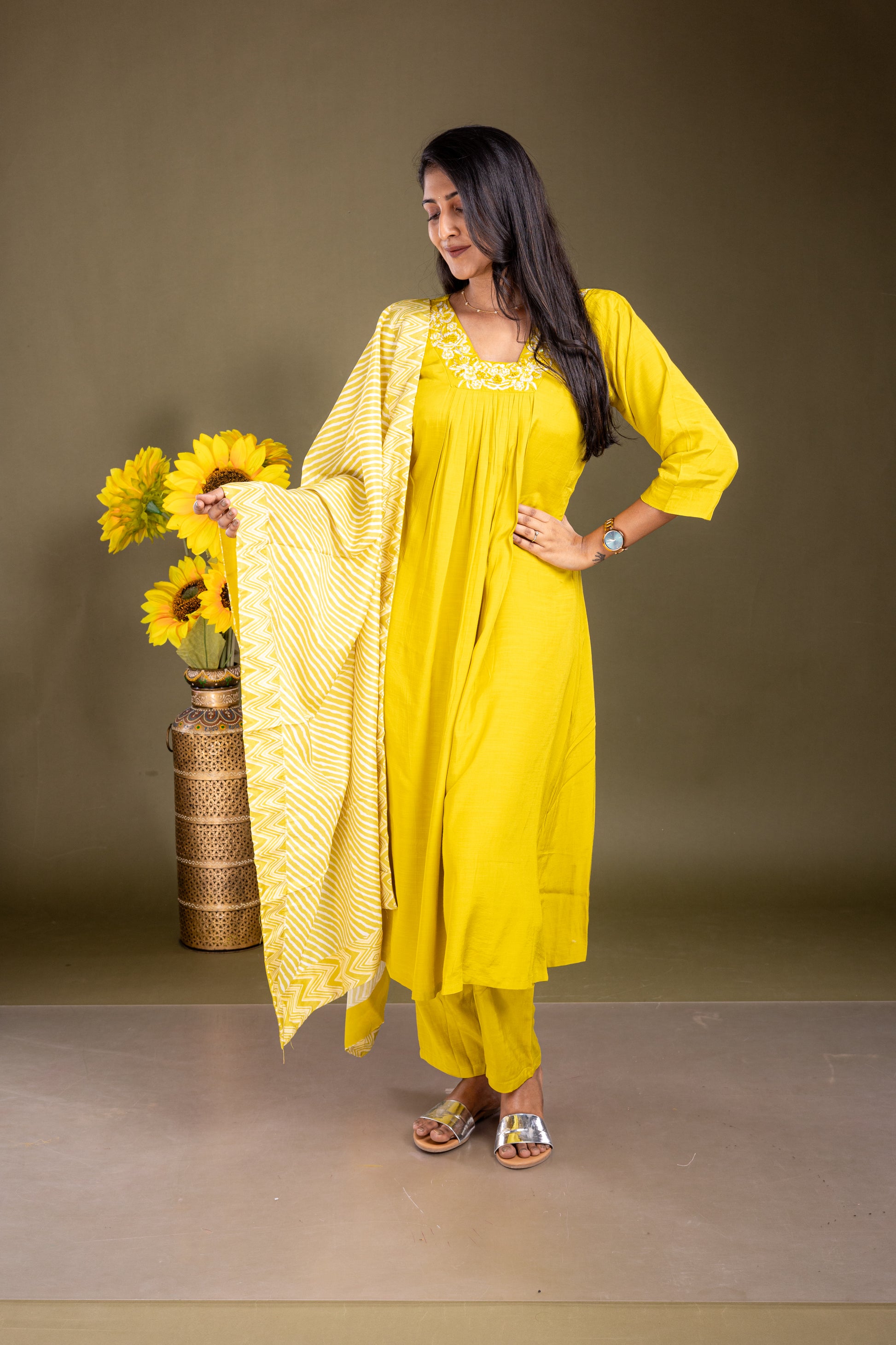 Lemon Yellow Rayon Salwar Suit Set