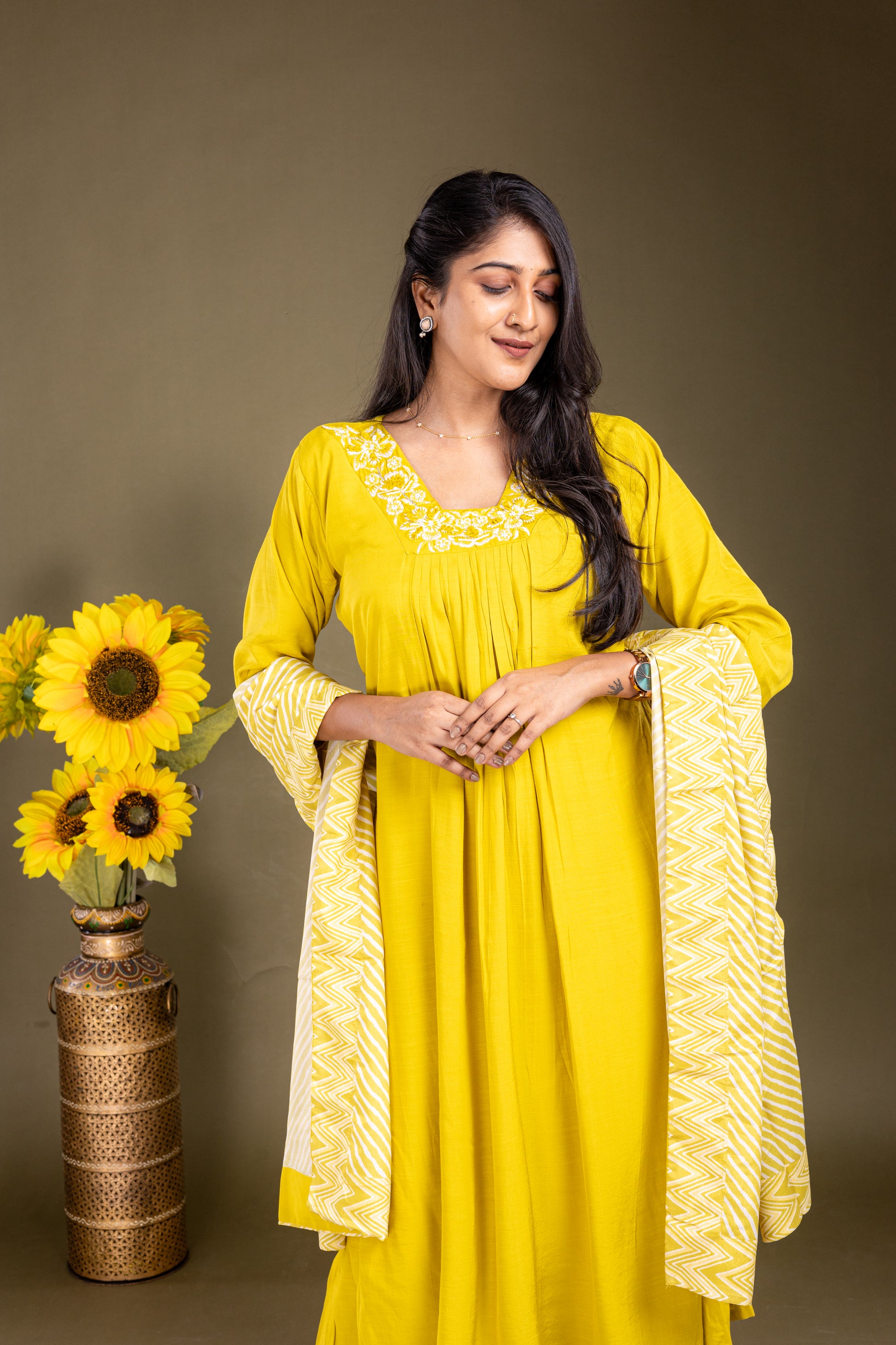 Lemon Yellow Rayon Salwar Suit Set