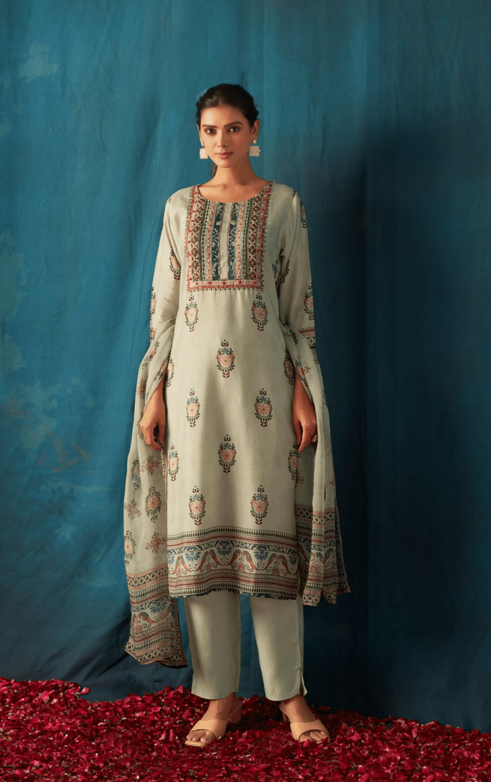 Pista Green With Organza Suit Set