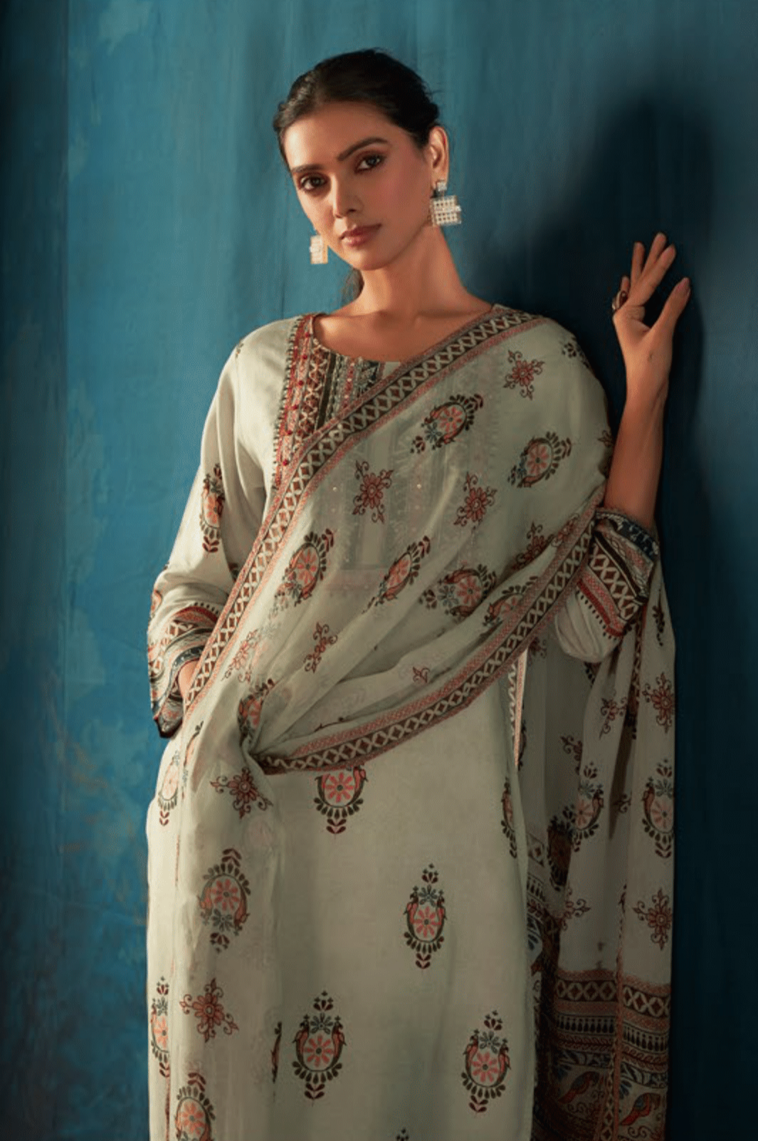 Pista Green With Organza Suit Set