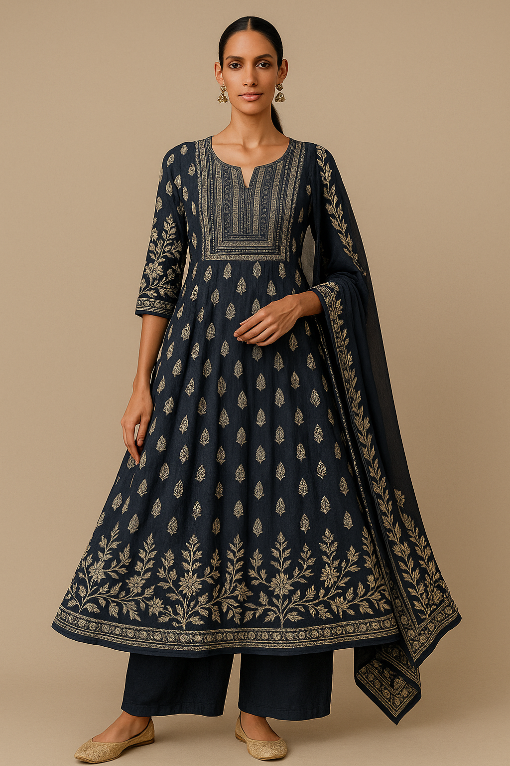 Navy Blue Crepe Suit Set