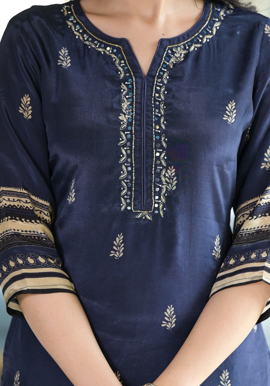 Dark Blue Crepe Suit Set
