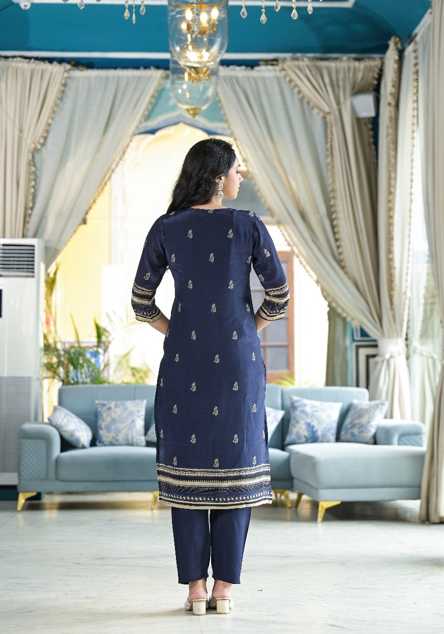 Dark Blue Crepe Suit Set