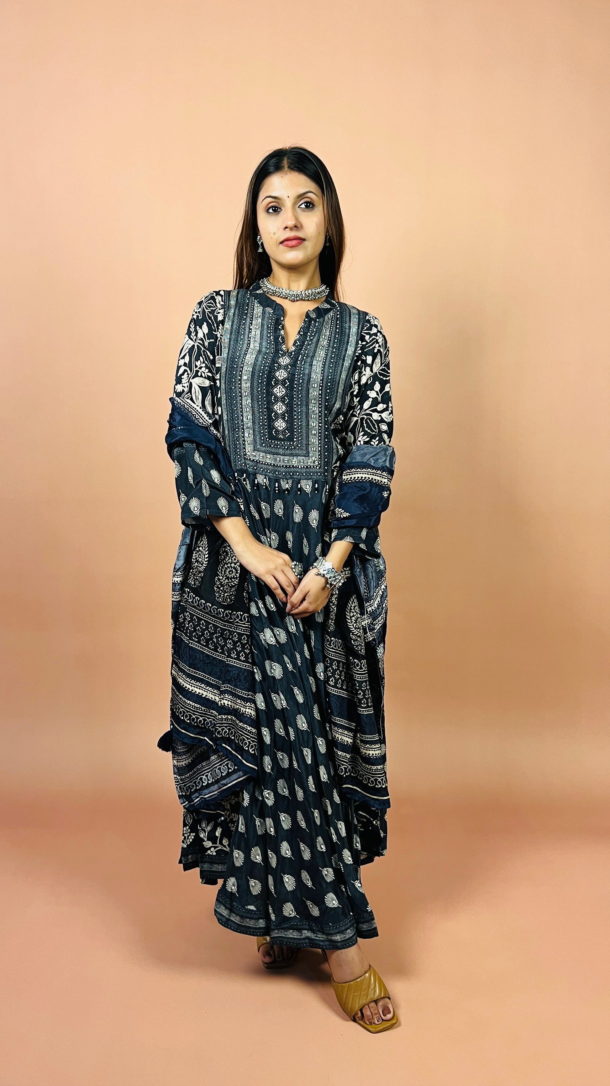 Navy Blue Crepe Suit Set