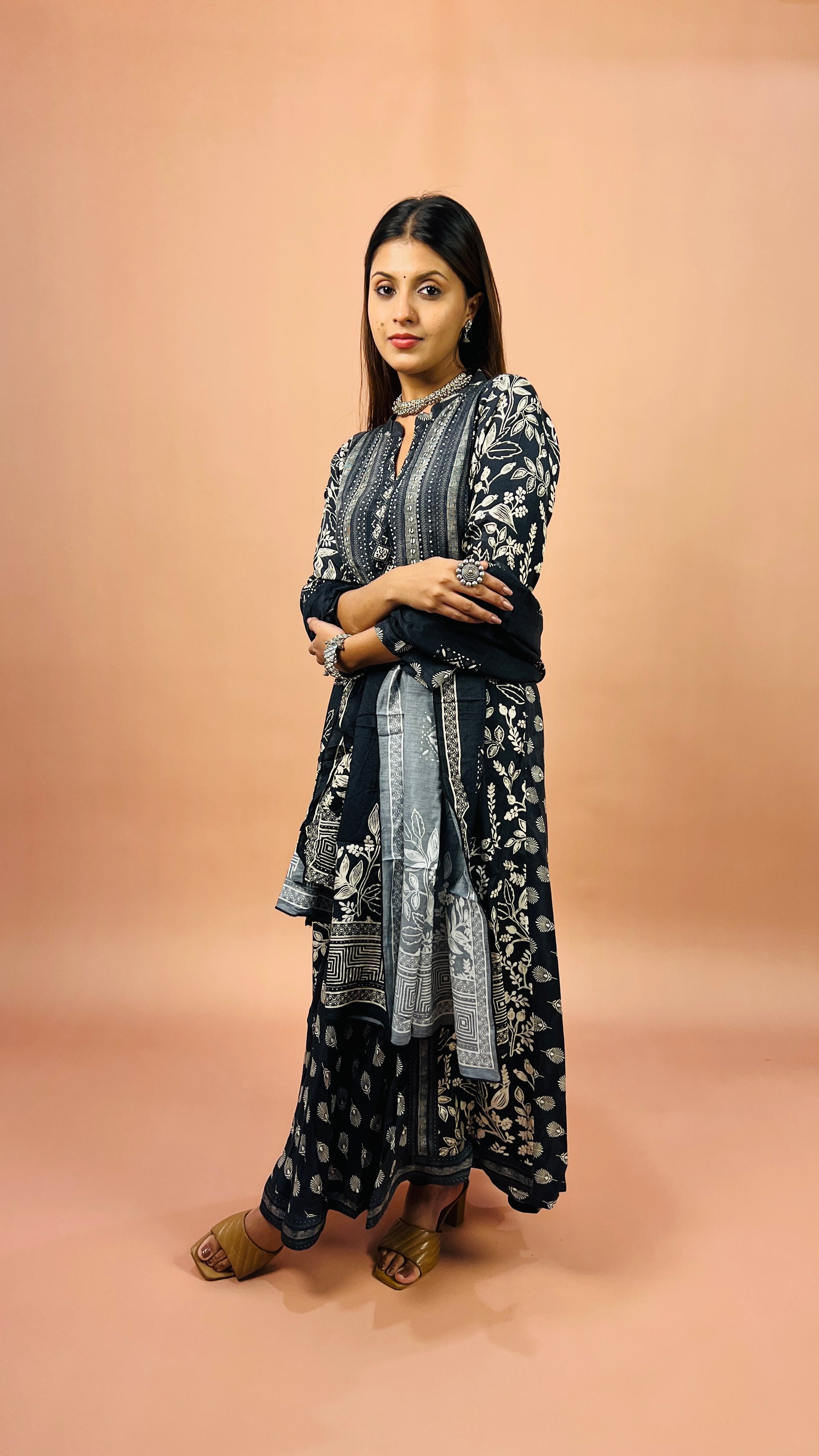 Navy Blue Crepe Suit Set