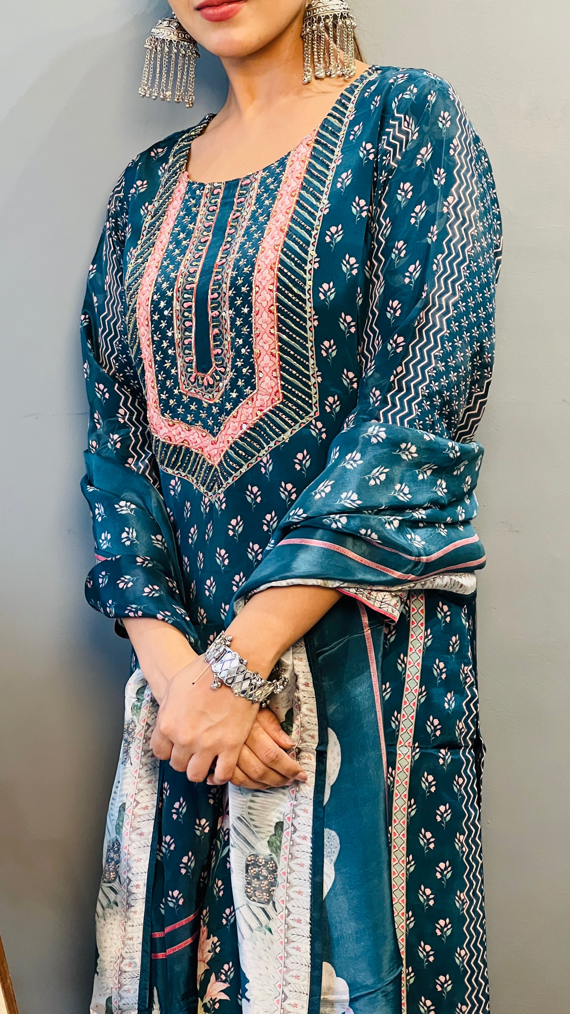 Blue Crepe Suit Set