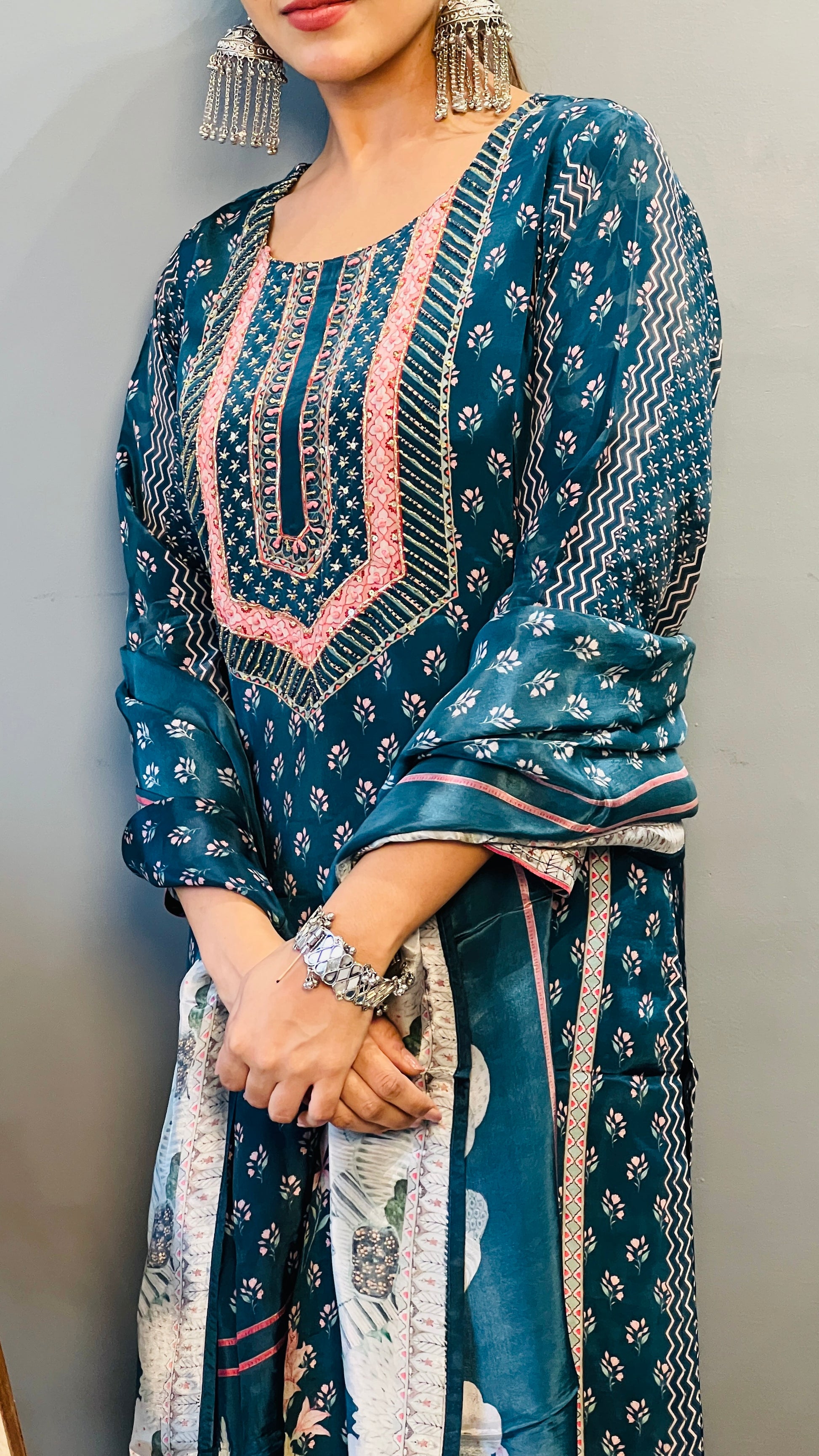 Blue Crepe Suit Set