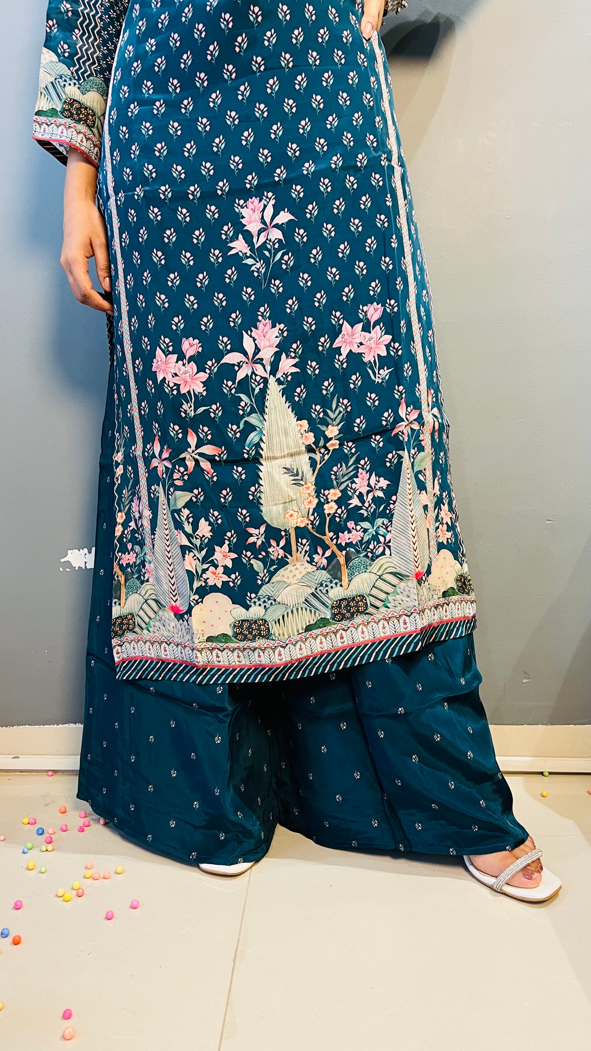 Blue Crepe Suit Set