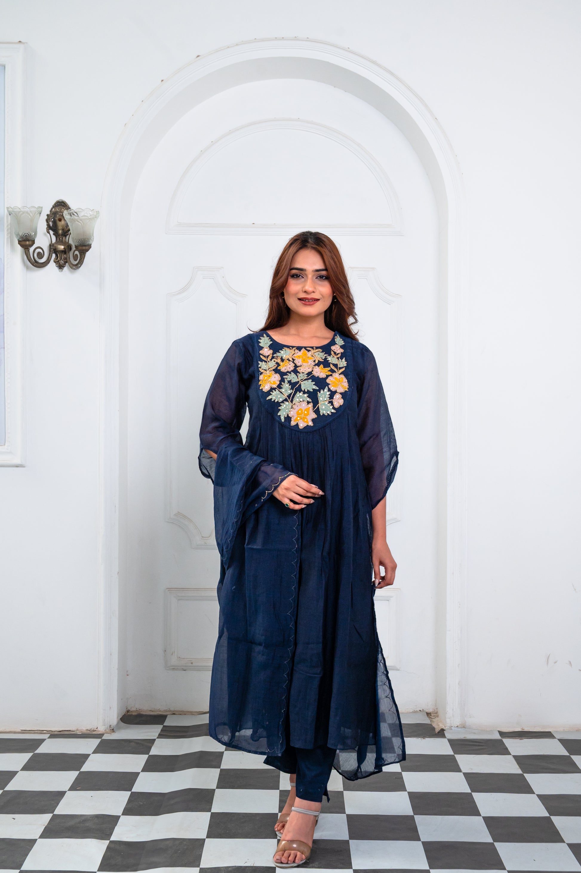 Dark Blue Embroidered Suit Set
