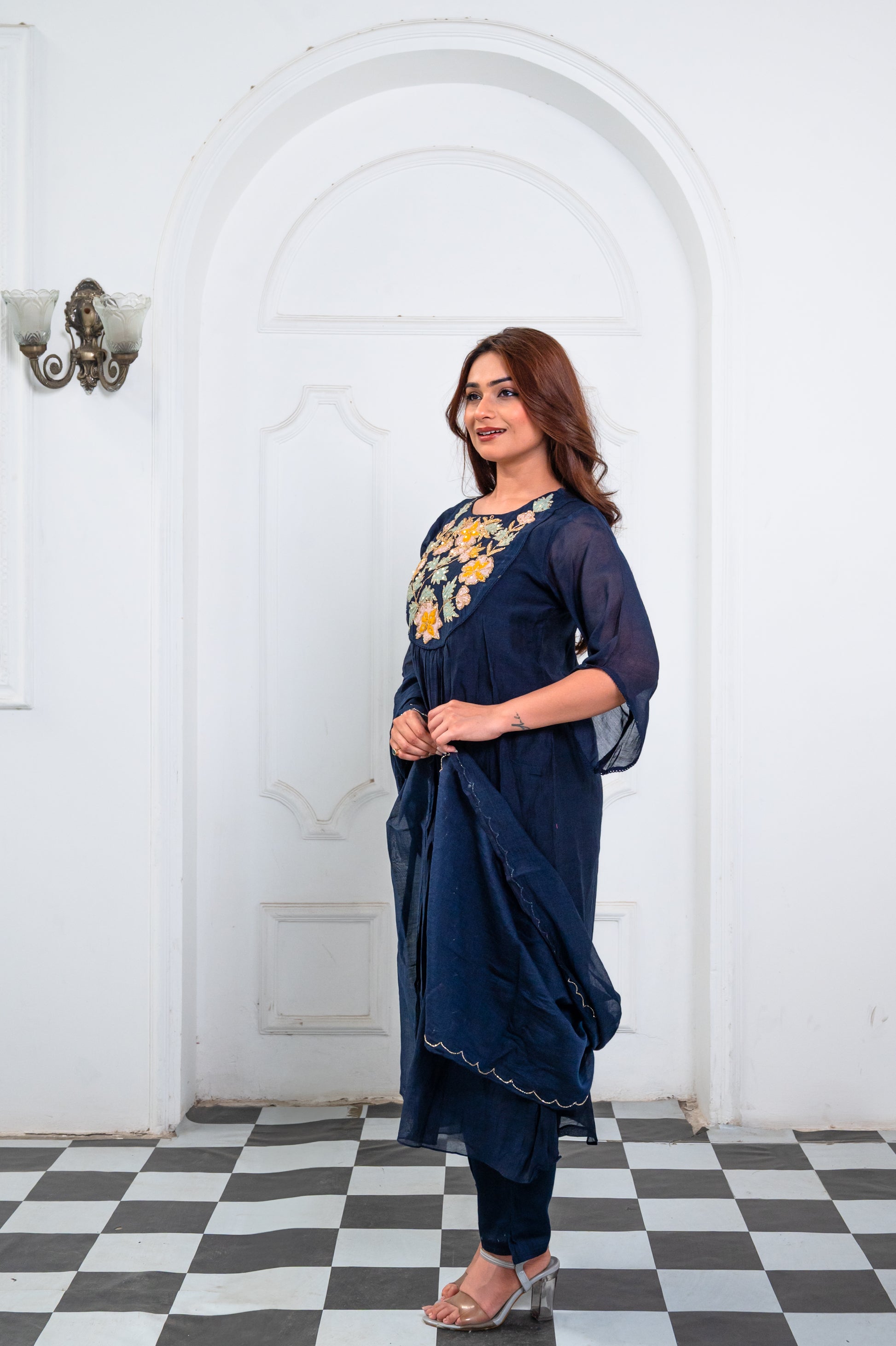 Dark Blue Embroidered Suit Set