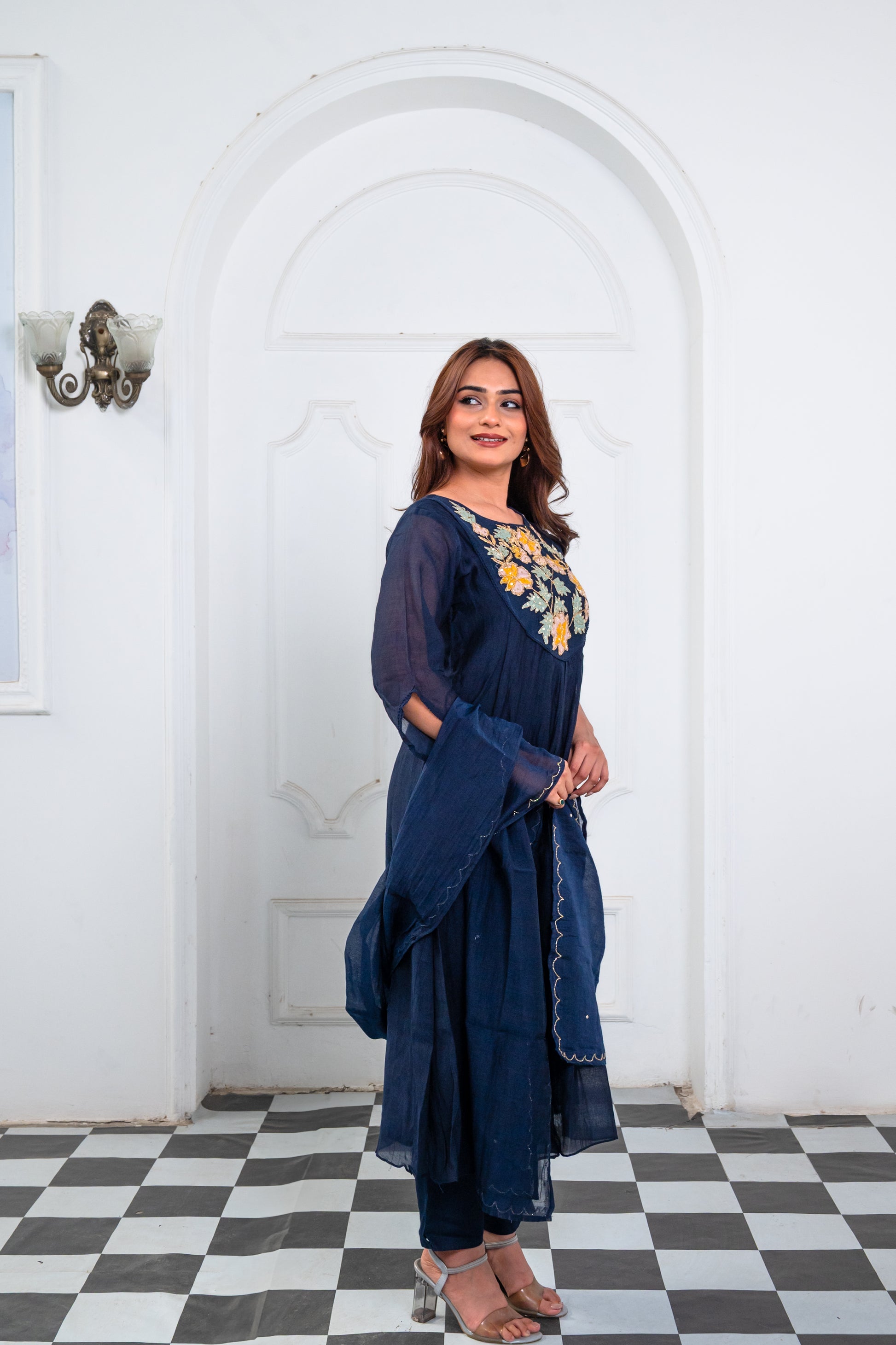 Dark Blue Embroidered Suit Set
