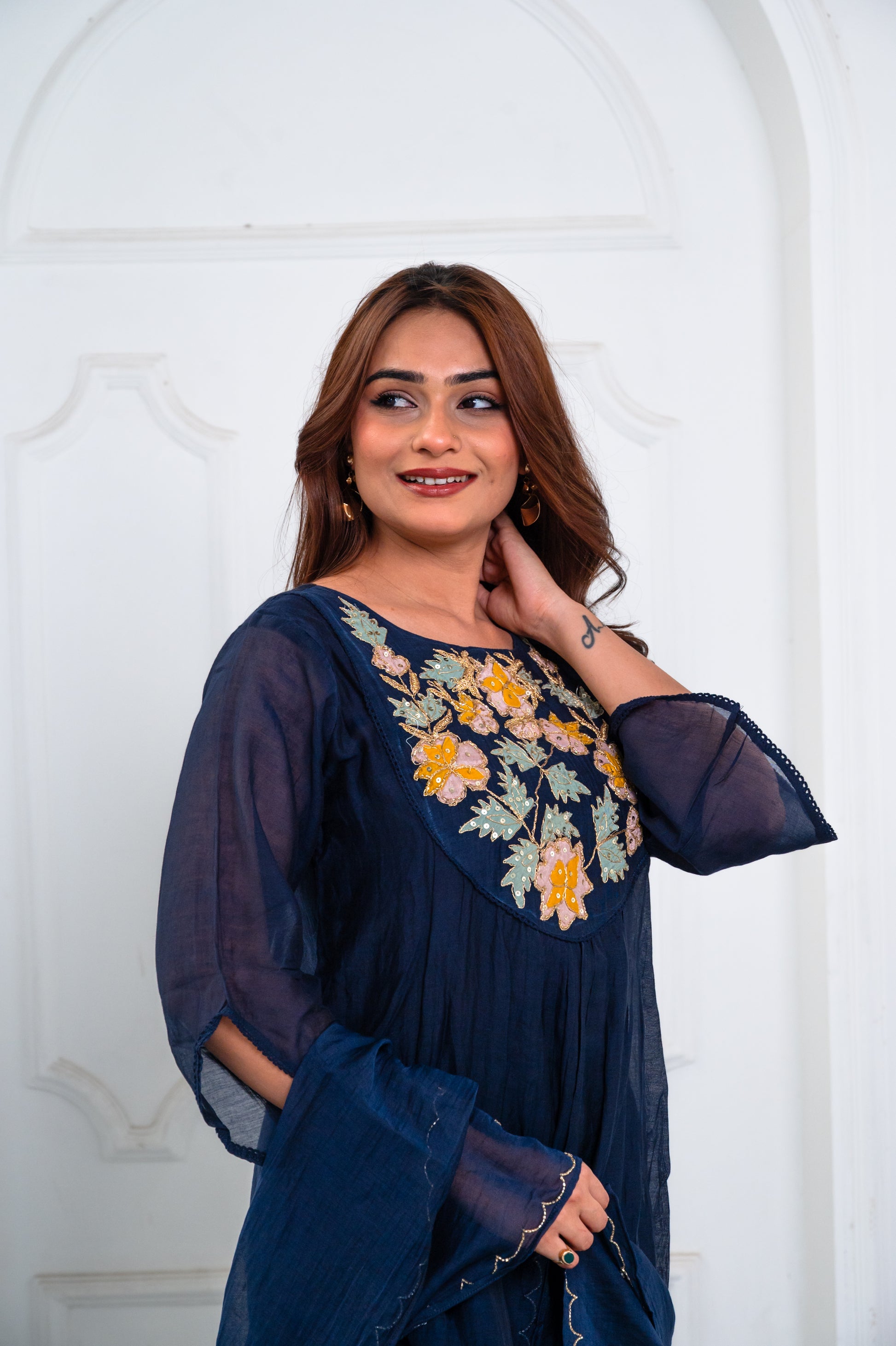 Dark Blue Embroidered Suit Set