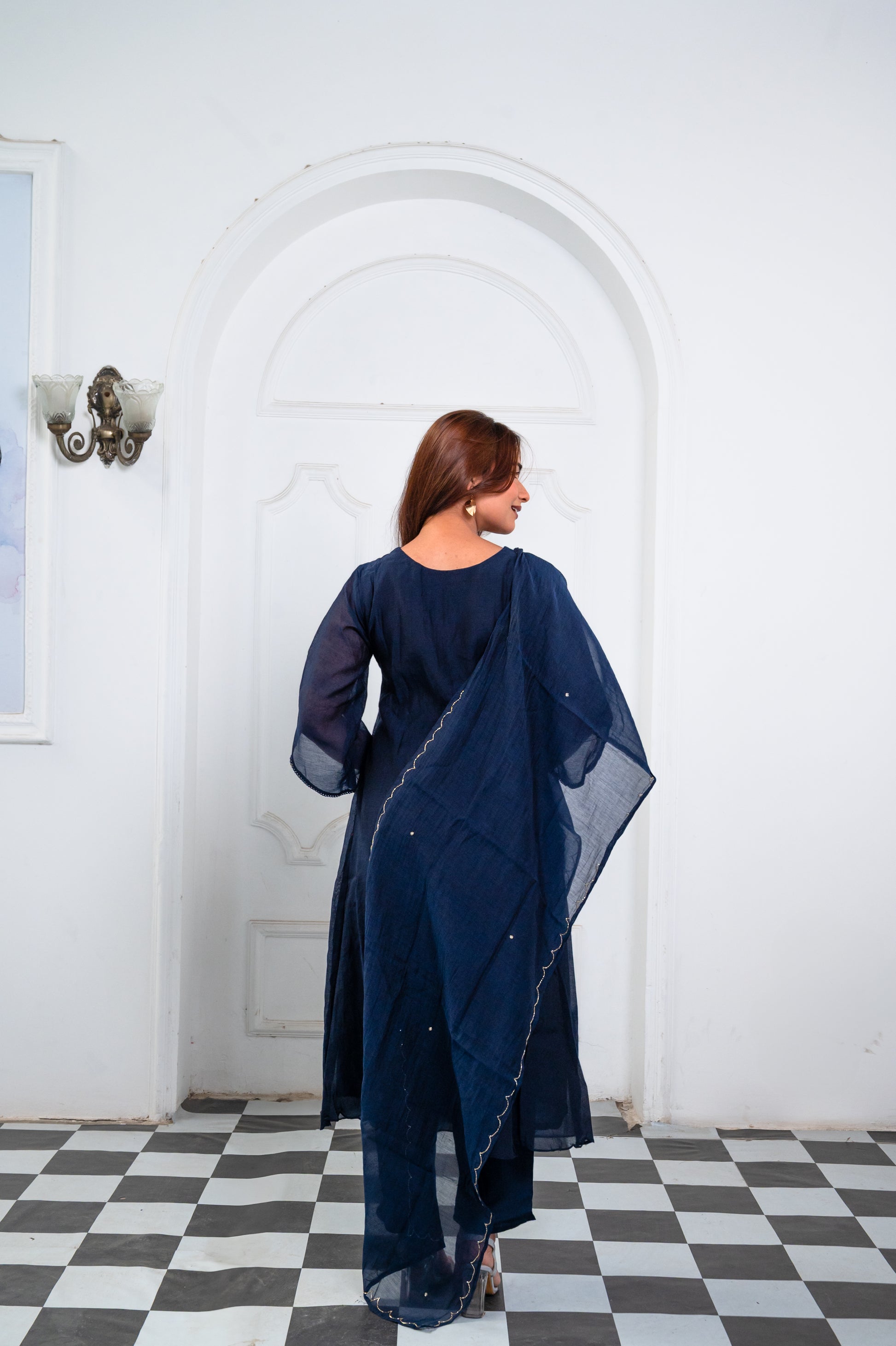 Dark Blue Embroidered Suit Set