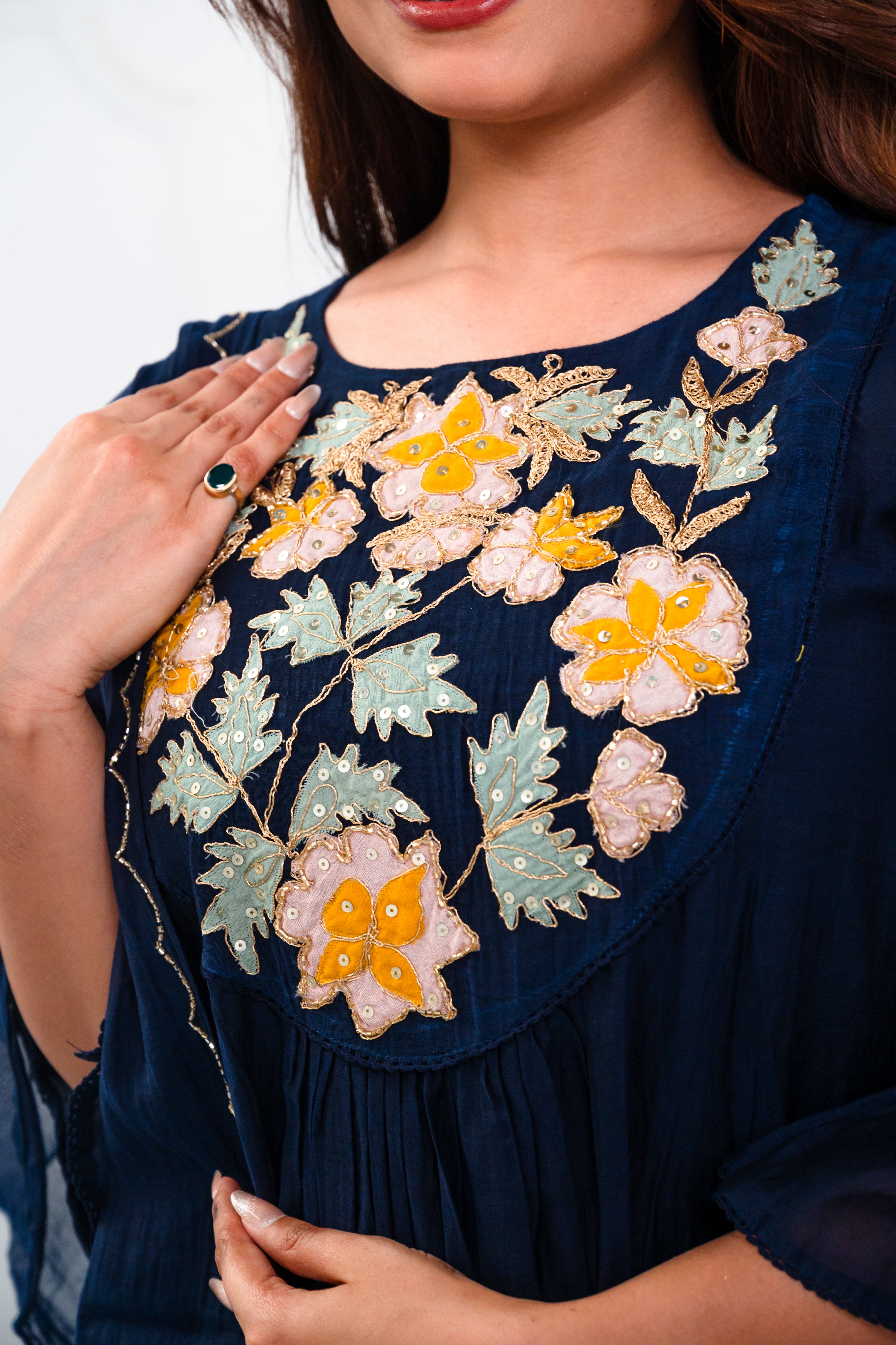 Dark Blue Embroidered Suit Set
