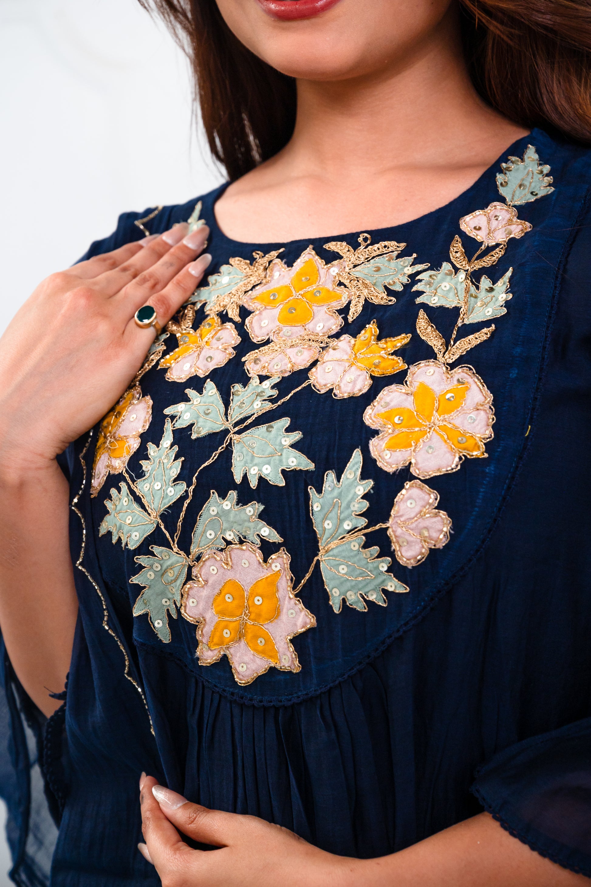 Dark Blue Embroidered Suit Set