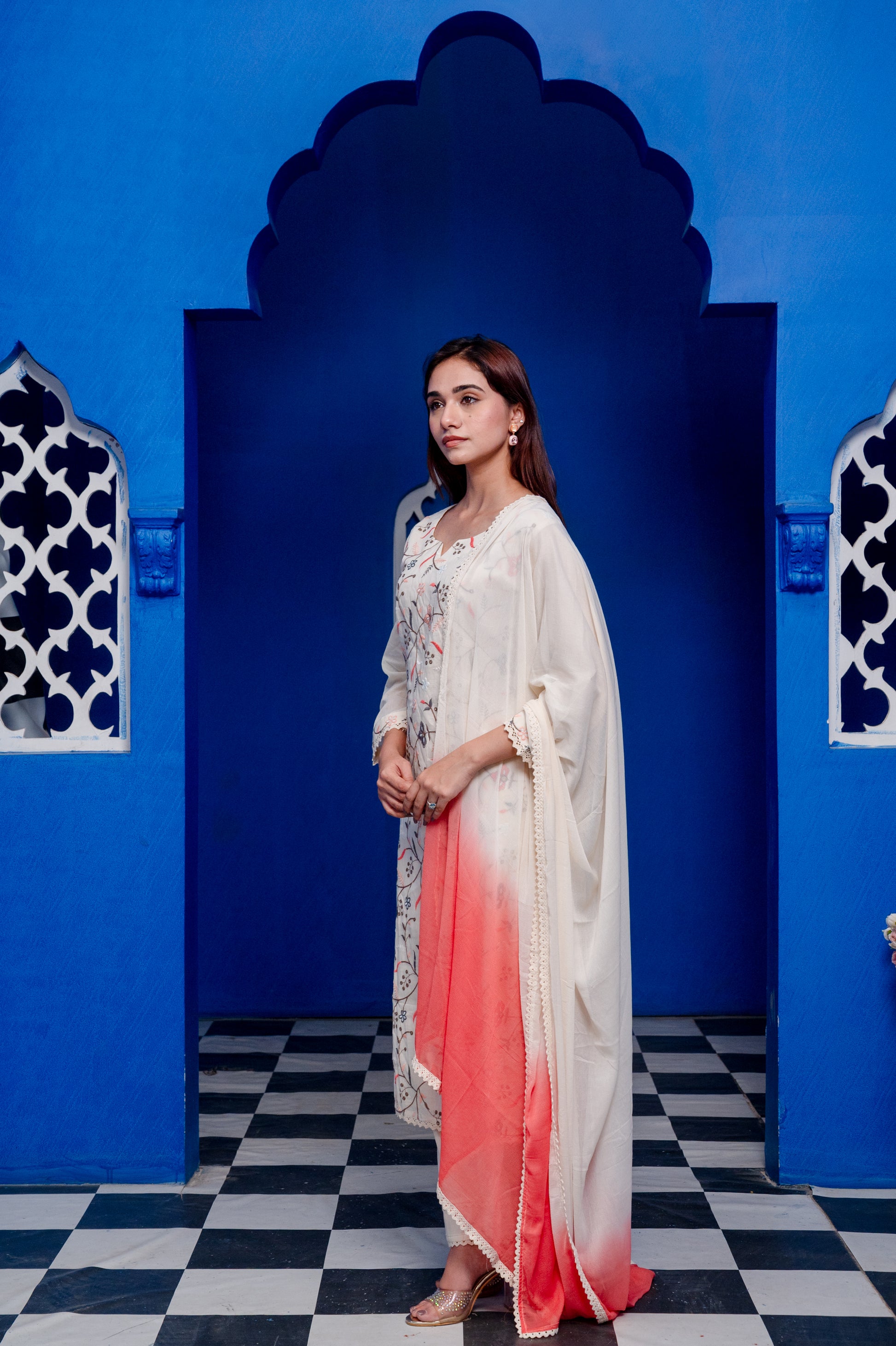 White Cotton Embroidered Suit Set