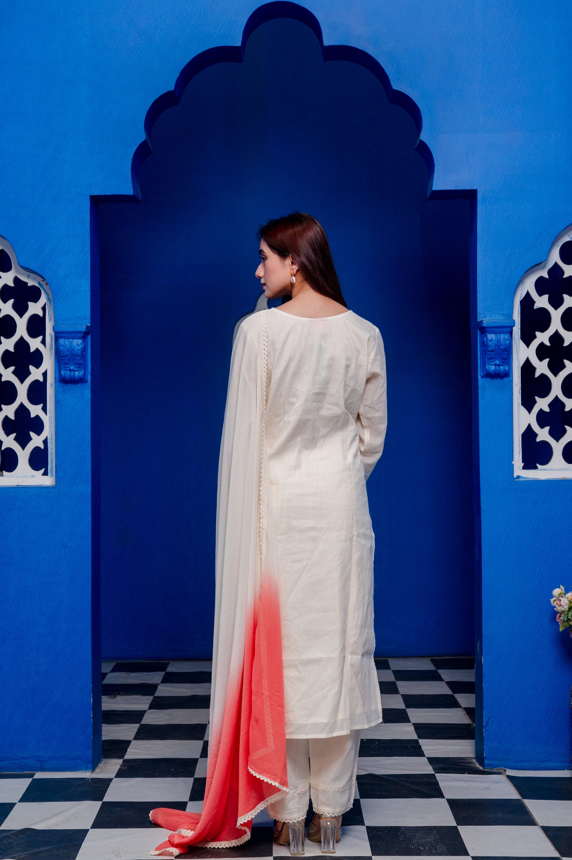 White Cotton Embroidered Suit Set