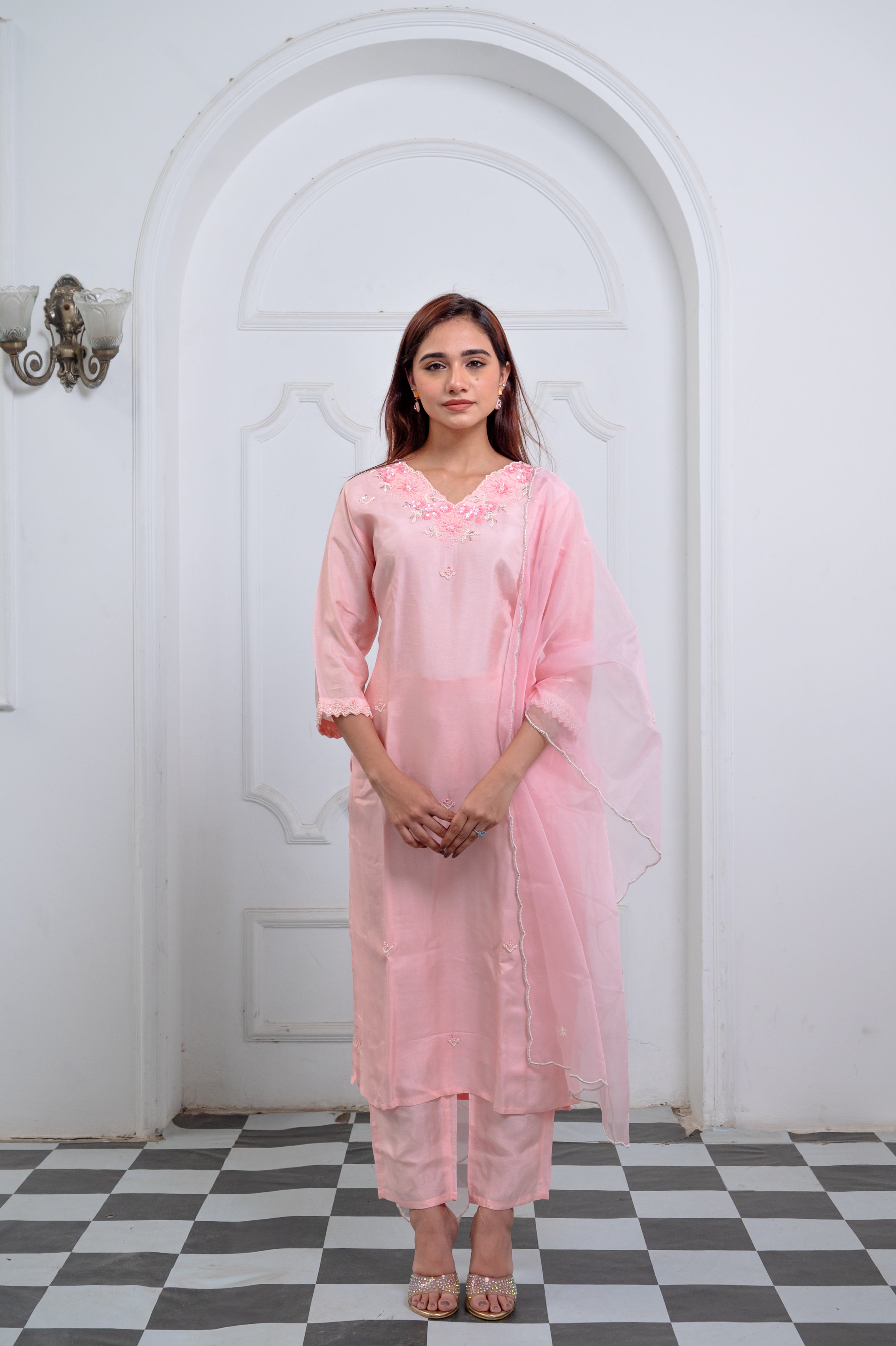 Baby Pink Organza Suit Set