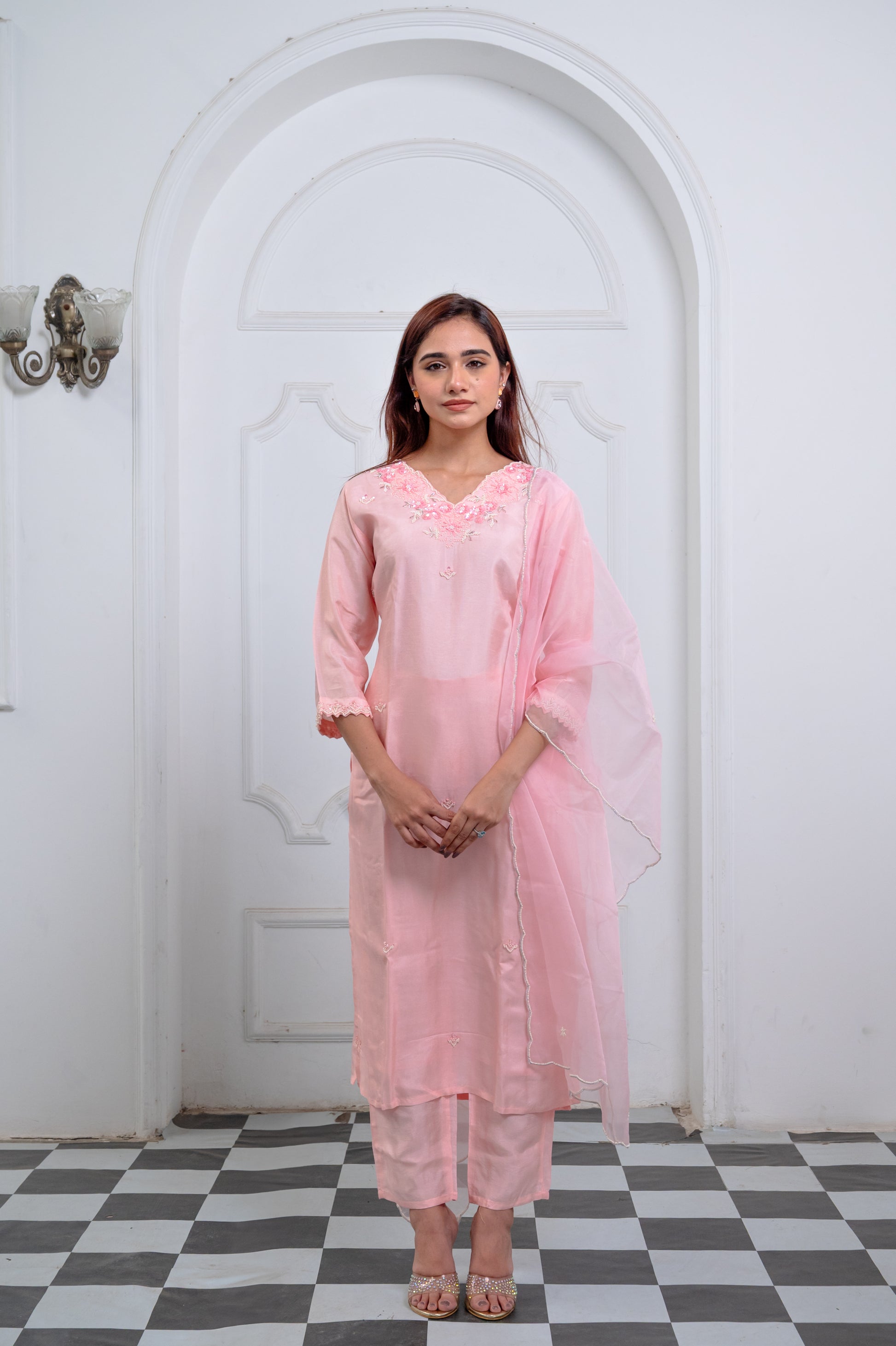 Baby Pink Organza Suit Set