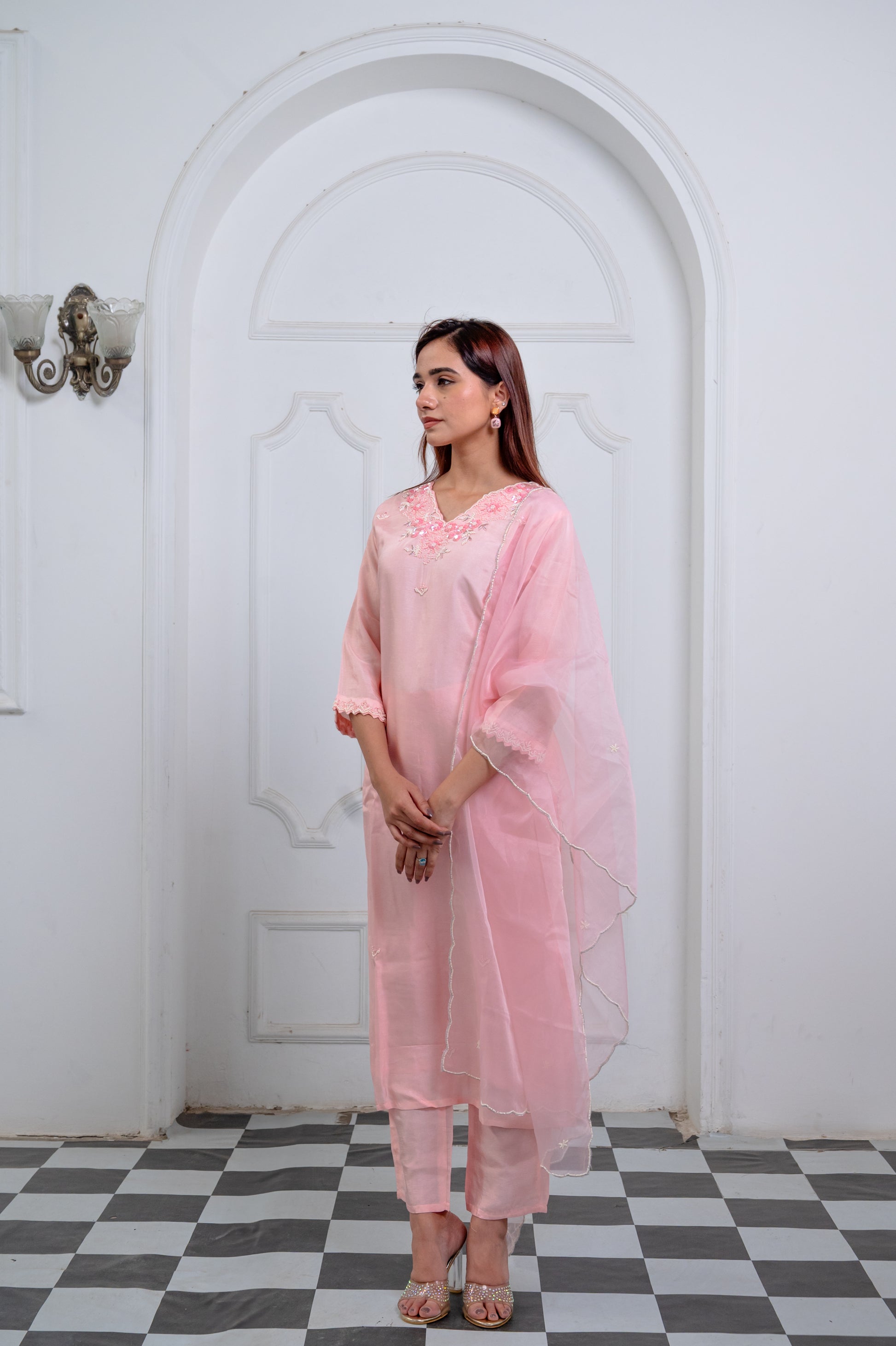 Baby Pink Organza Suit Set