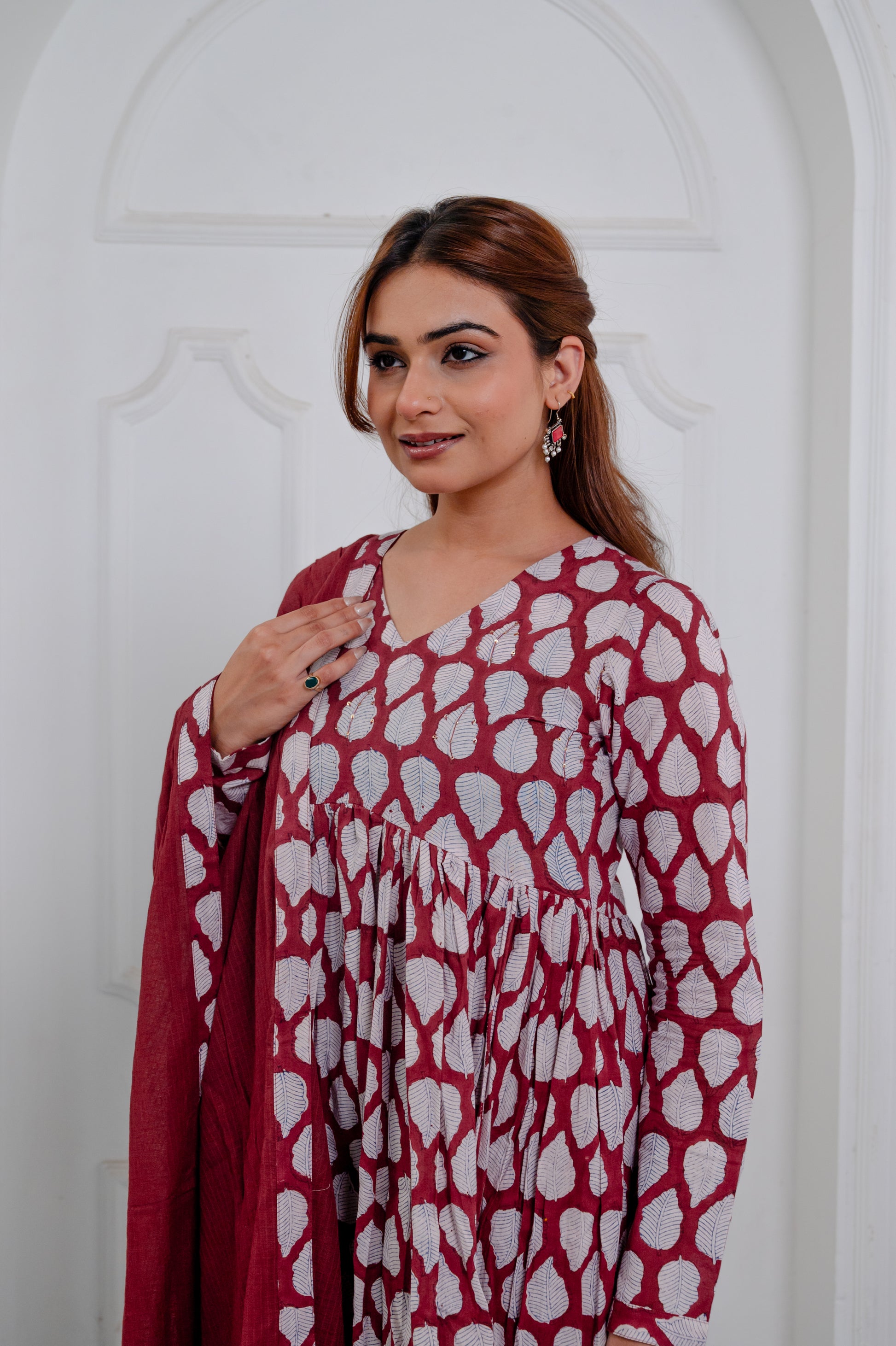 Maroon Cotton Anarkali Suit Set