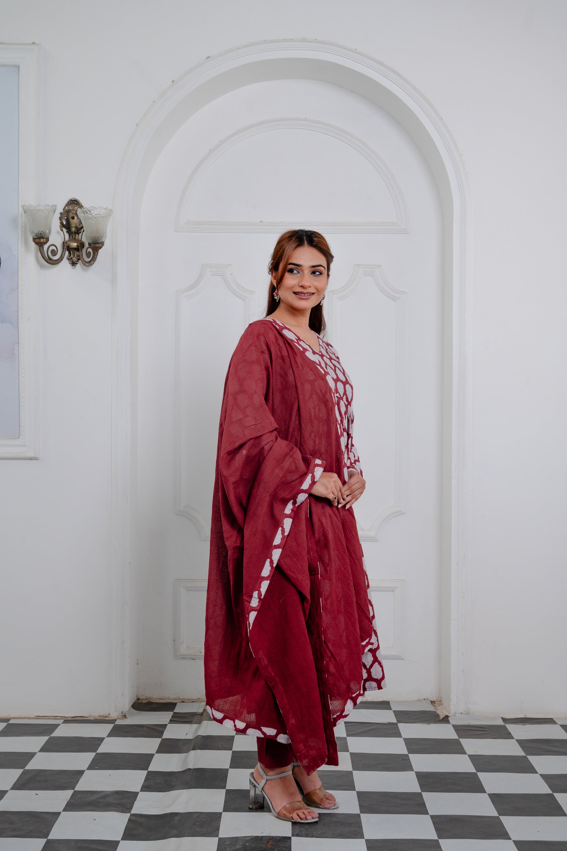 Maroon Cotton Anarkali Suit Set