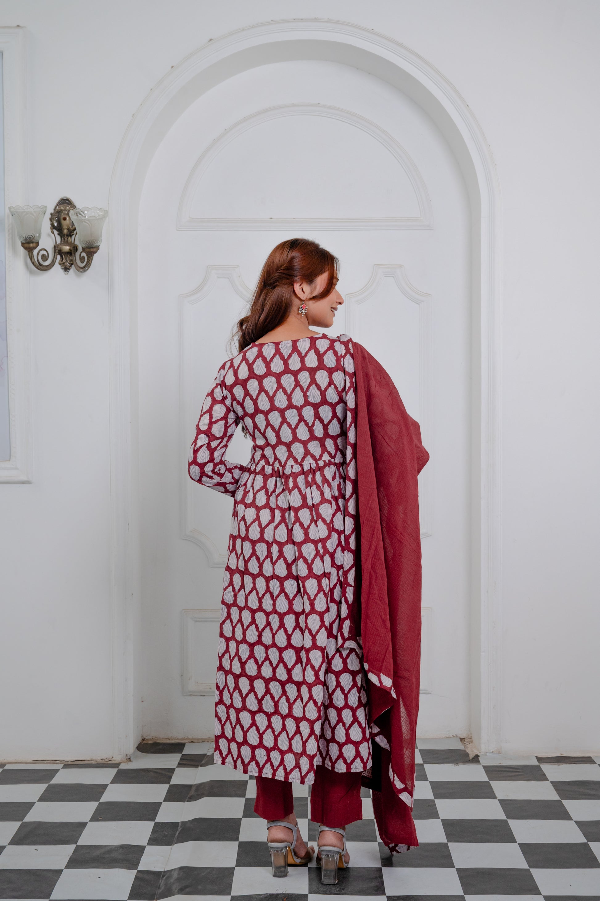 Maroon Cotton Anarkali Suit Set